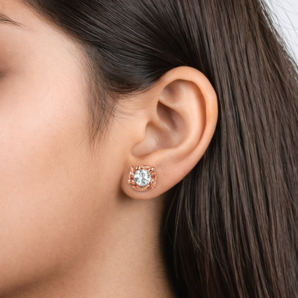 Rose Gold Floral Diamond Stud Earrings