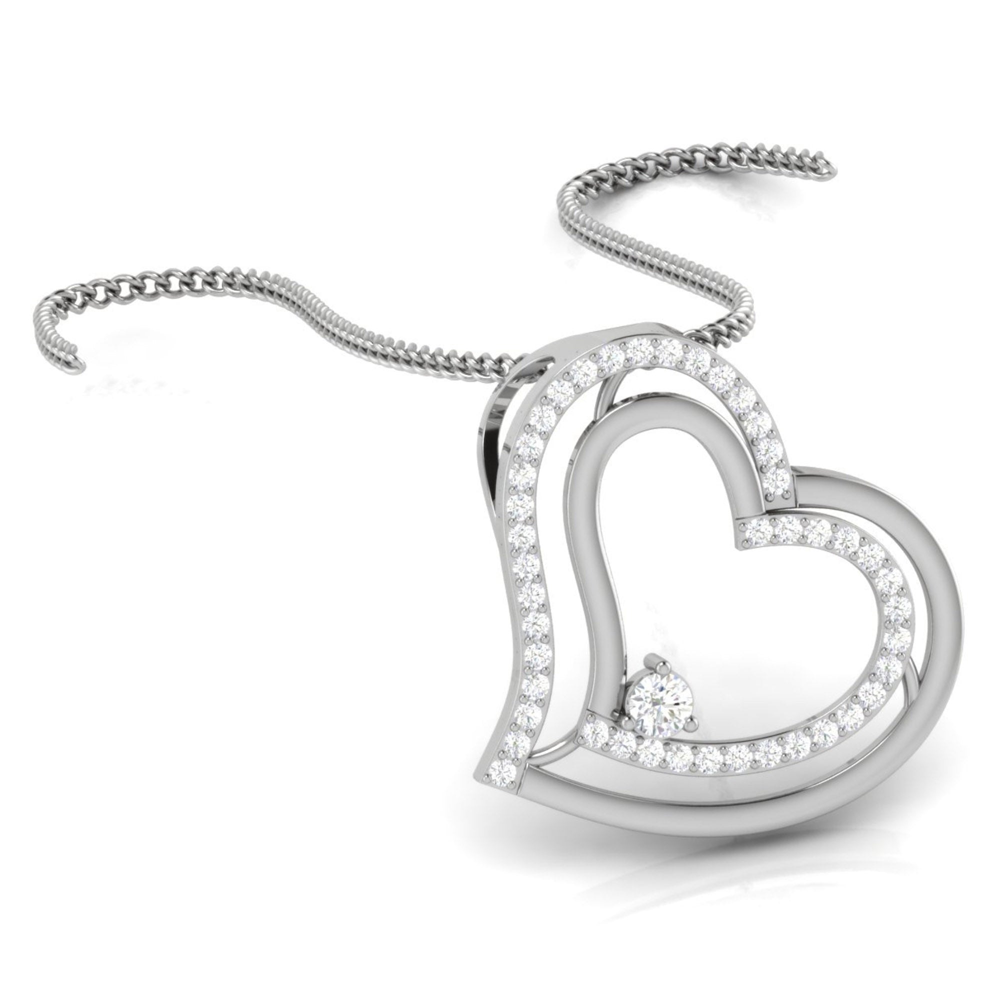 Twin Hearts Embrace Silver Pendant