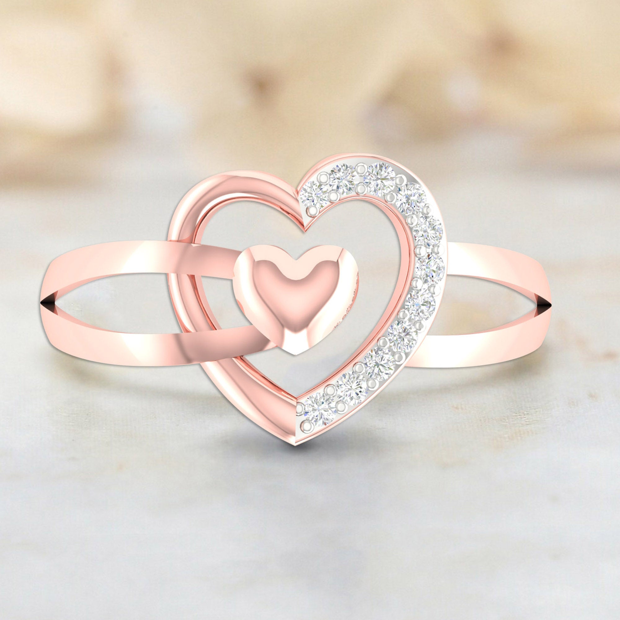 Overlapping Rose Gold Heart Ring