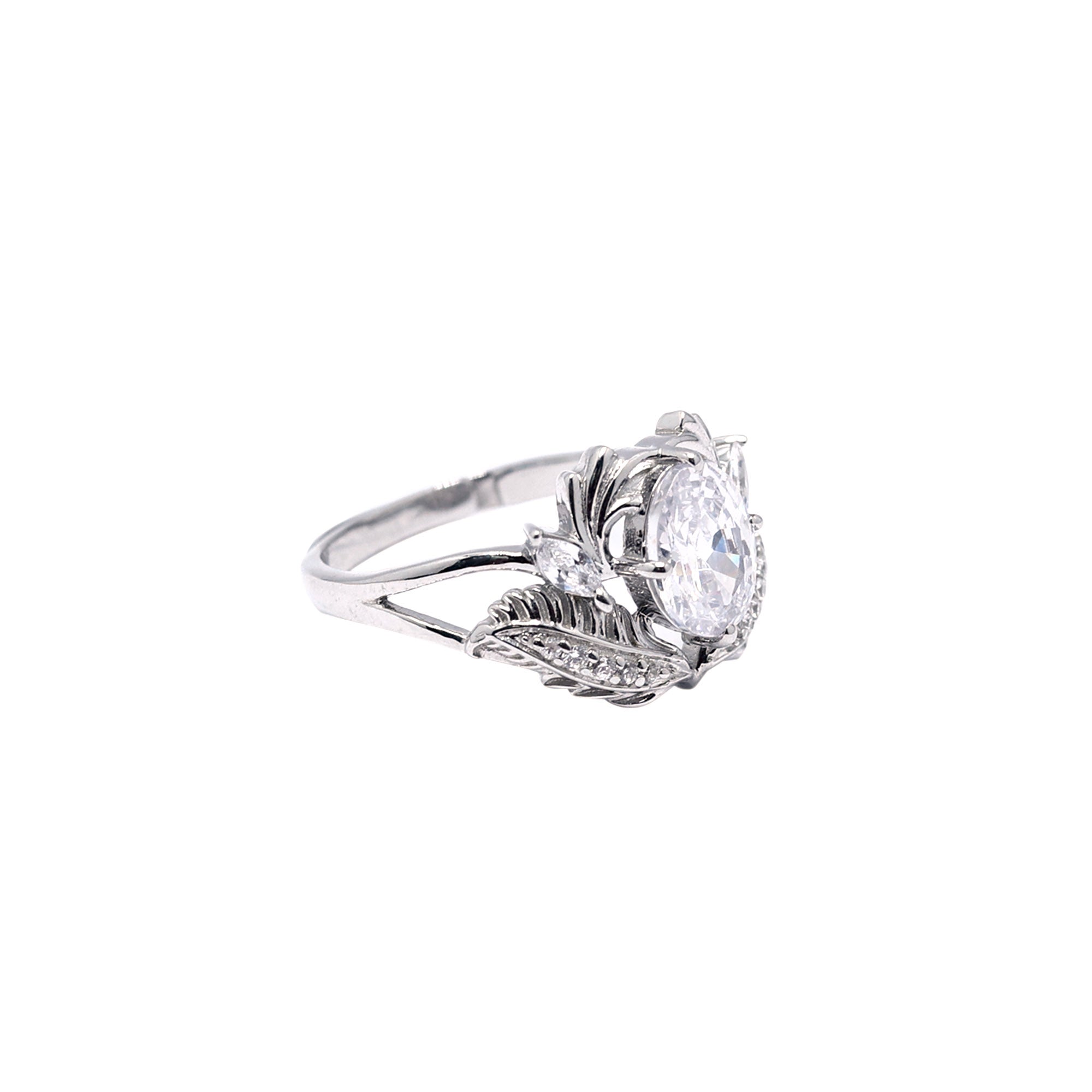 Sterling Silver leafy stone Adjustable ring