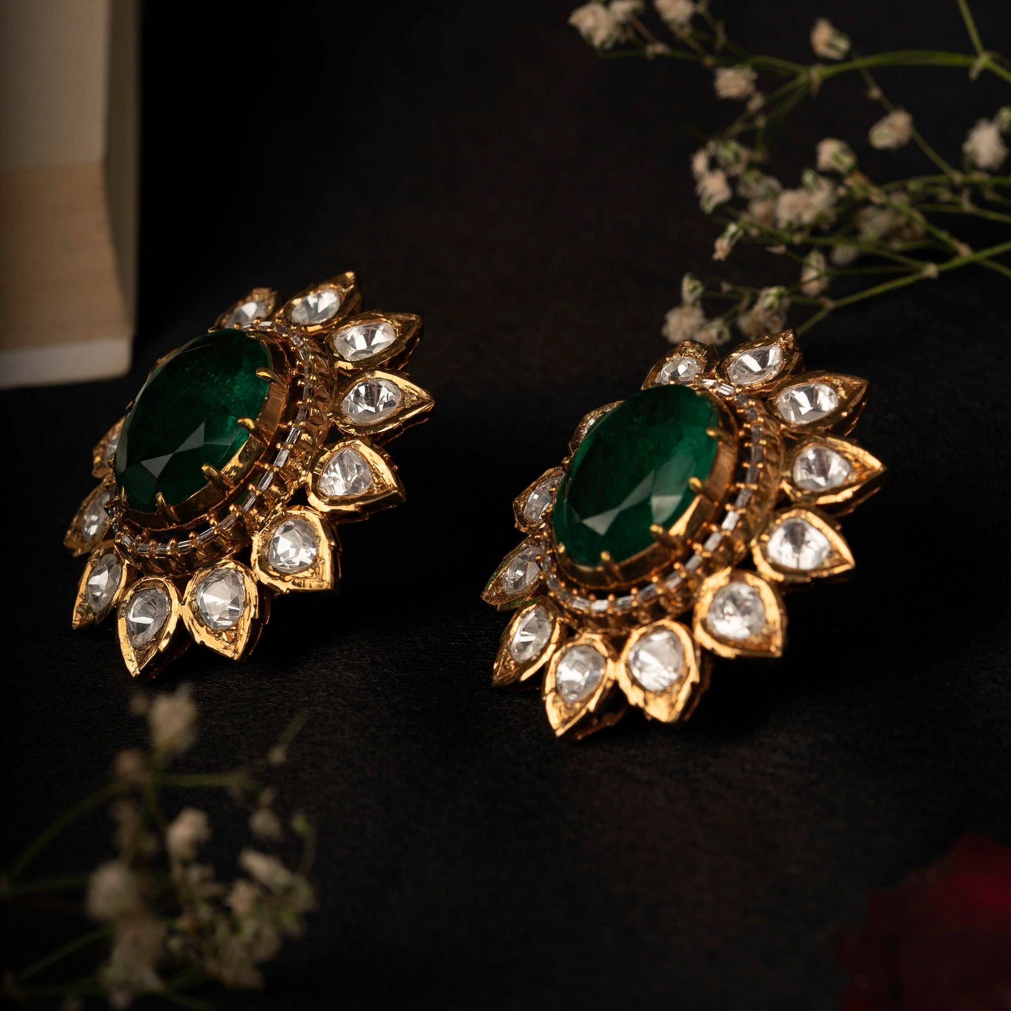 Emerald Polki Stud Earrings