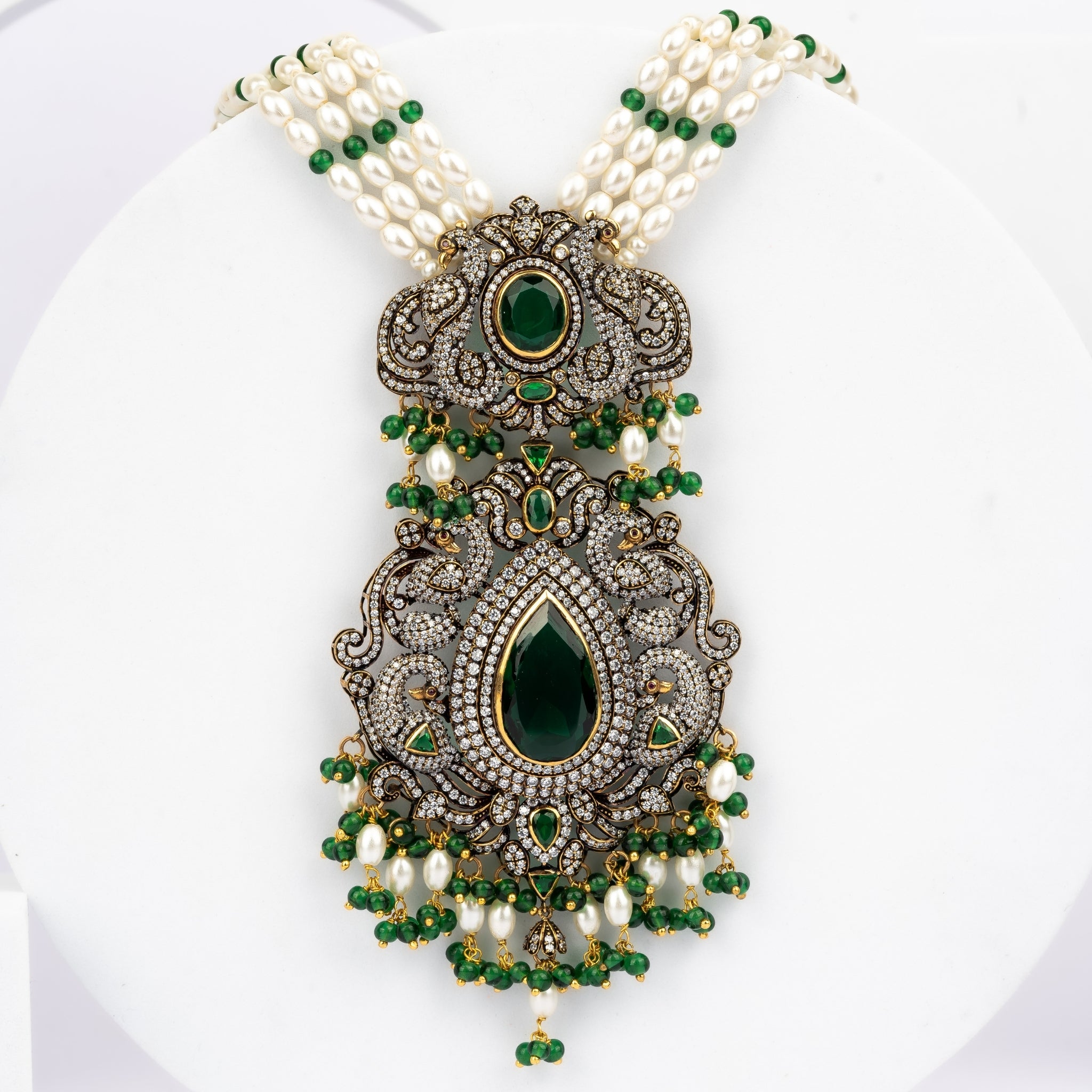 Emerald Necklace Set with Jhumka Earrings