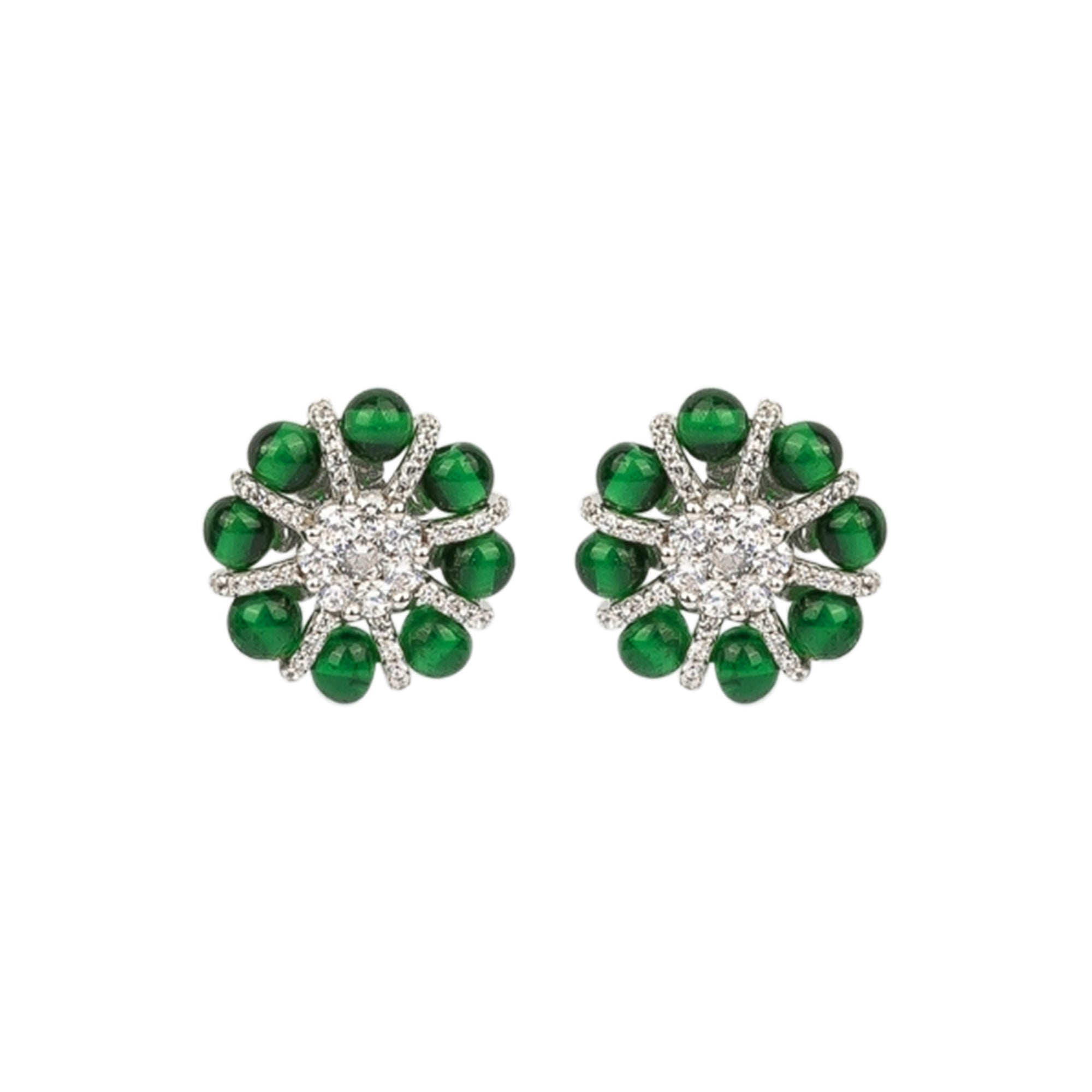Green Floral Stud Earrings