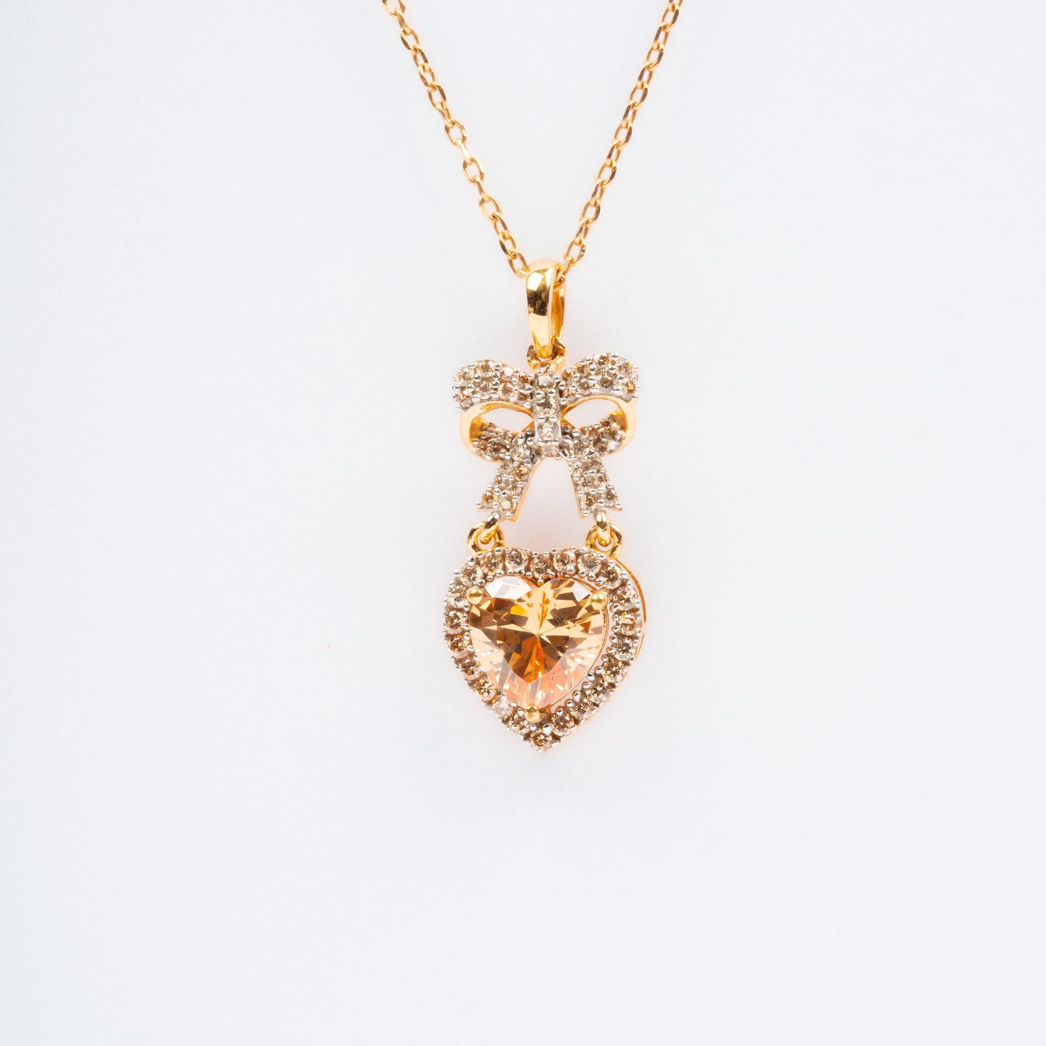 Yellow Gold Brown Bow Heart Pendant