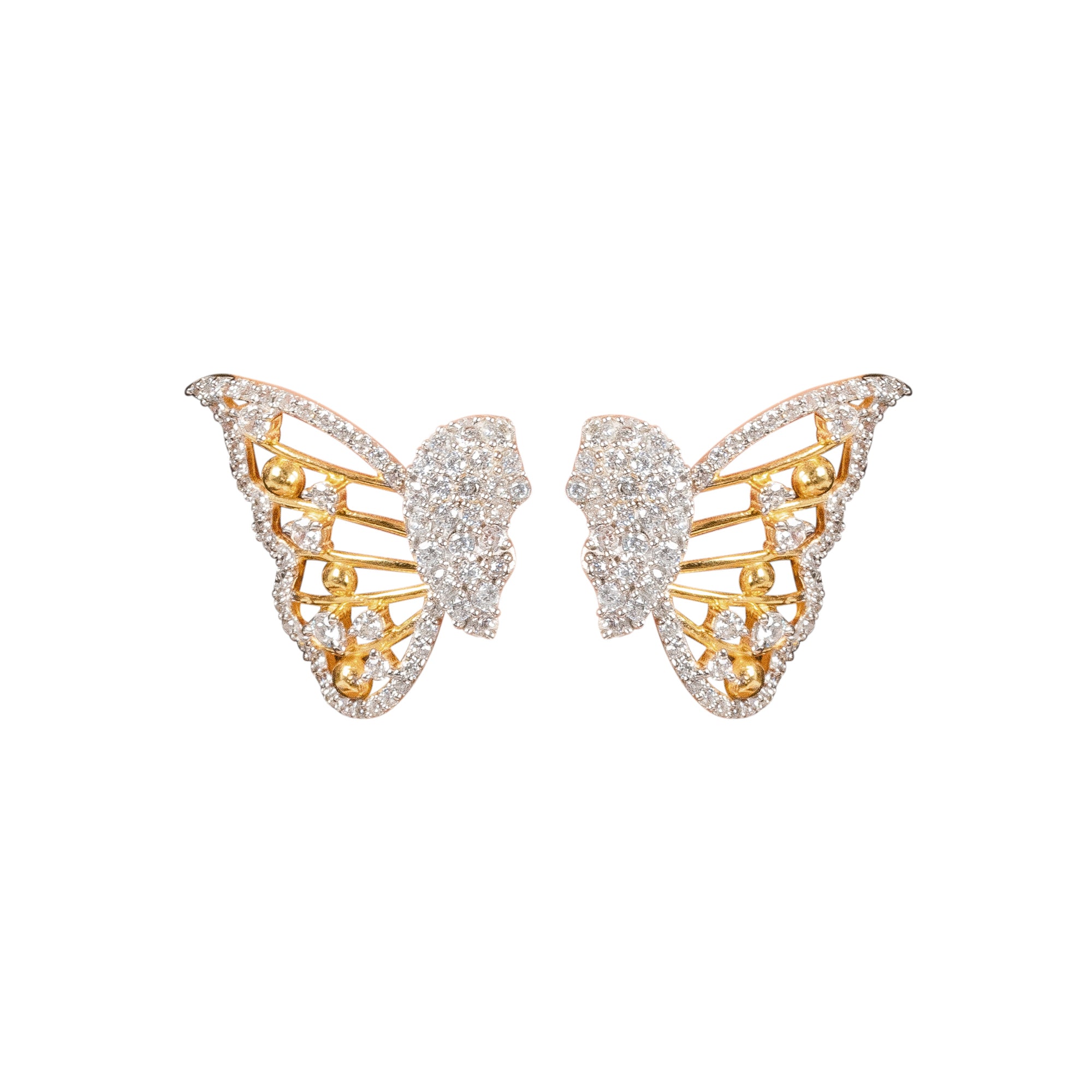 Elegant Butterfly Wing Silver Yellow Gold Earring For Women