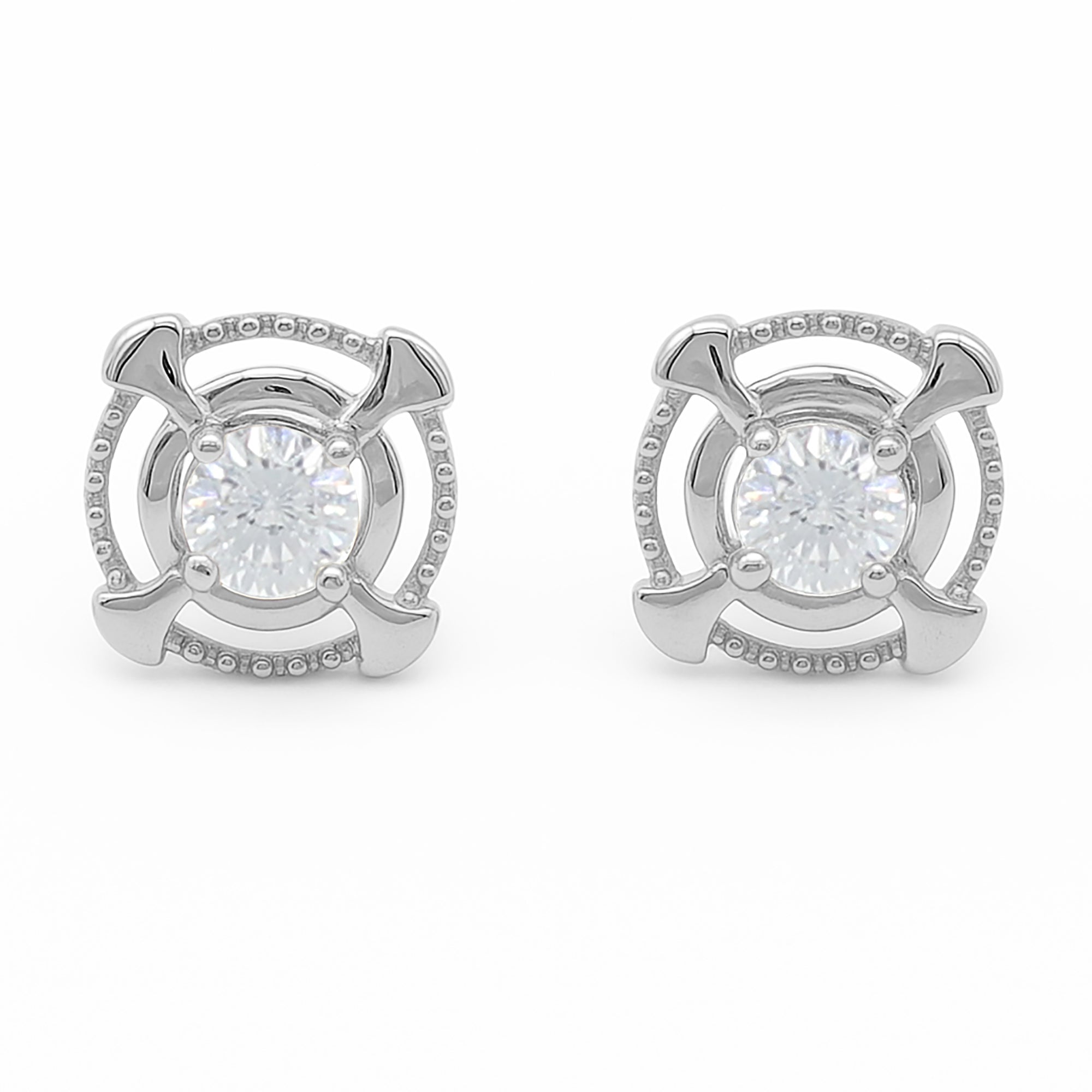 Milgrain Circular Diamond Stud Earrings