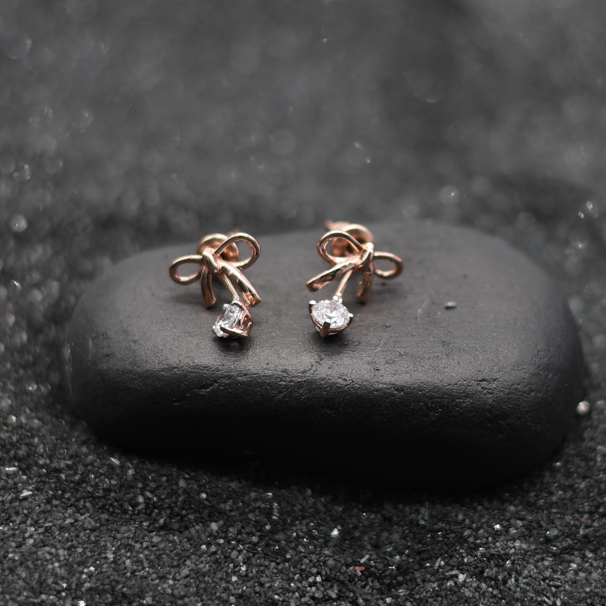 Radiant Bow Drop Silver Rose Gold Plated Earring For Women