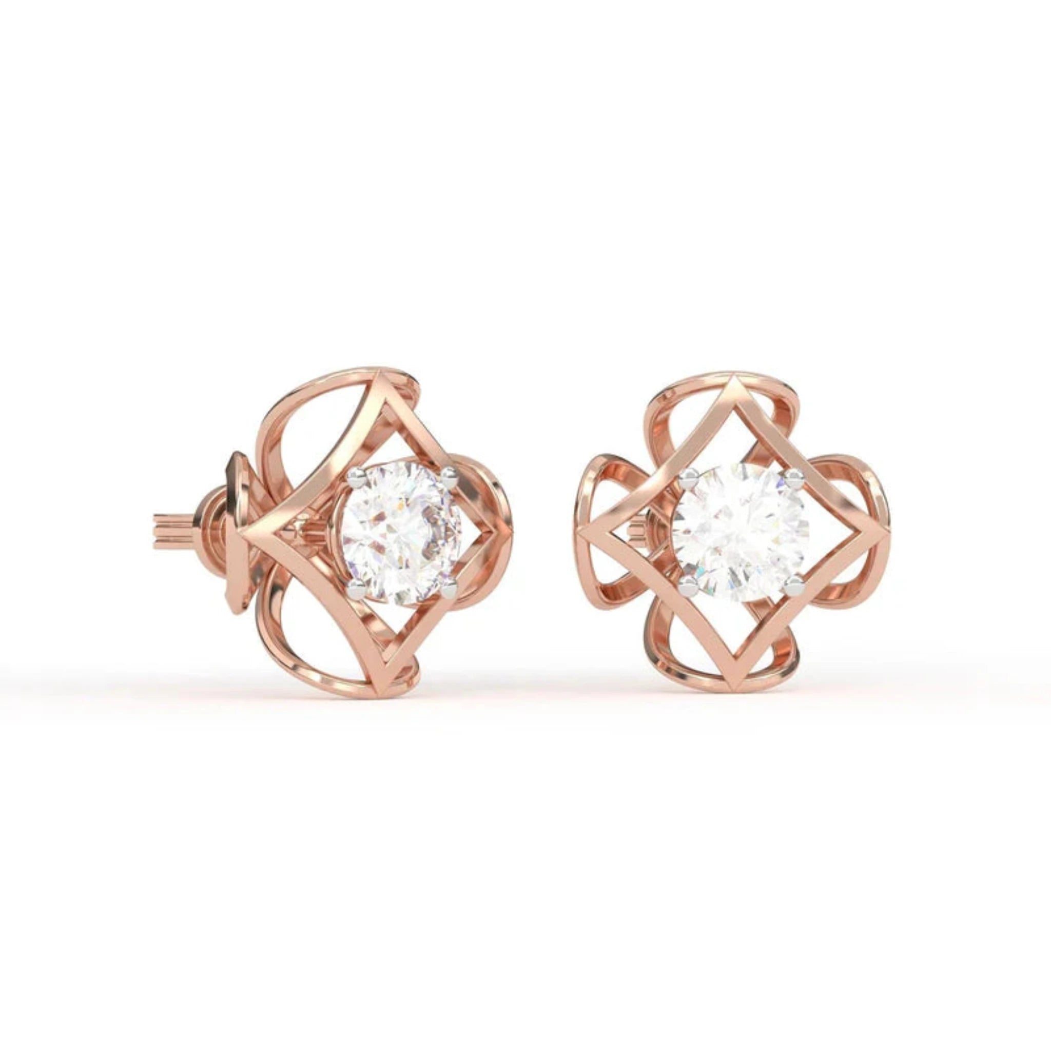 Rose Gold Adjustable Silver Interwoven Round Stud Earring For Woman
