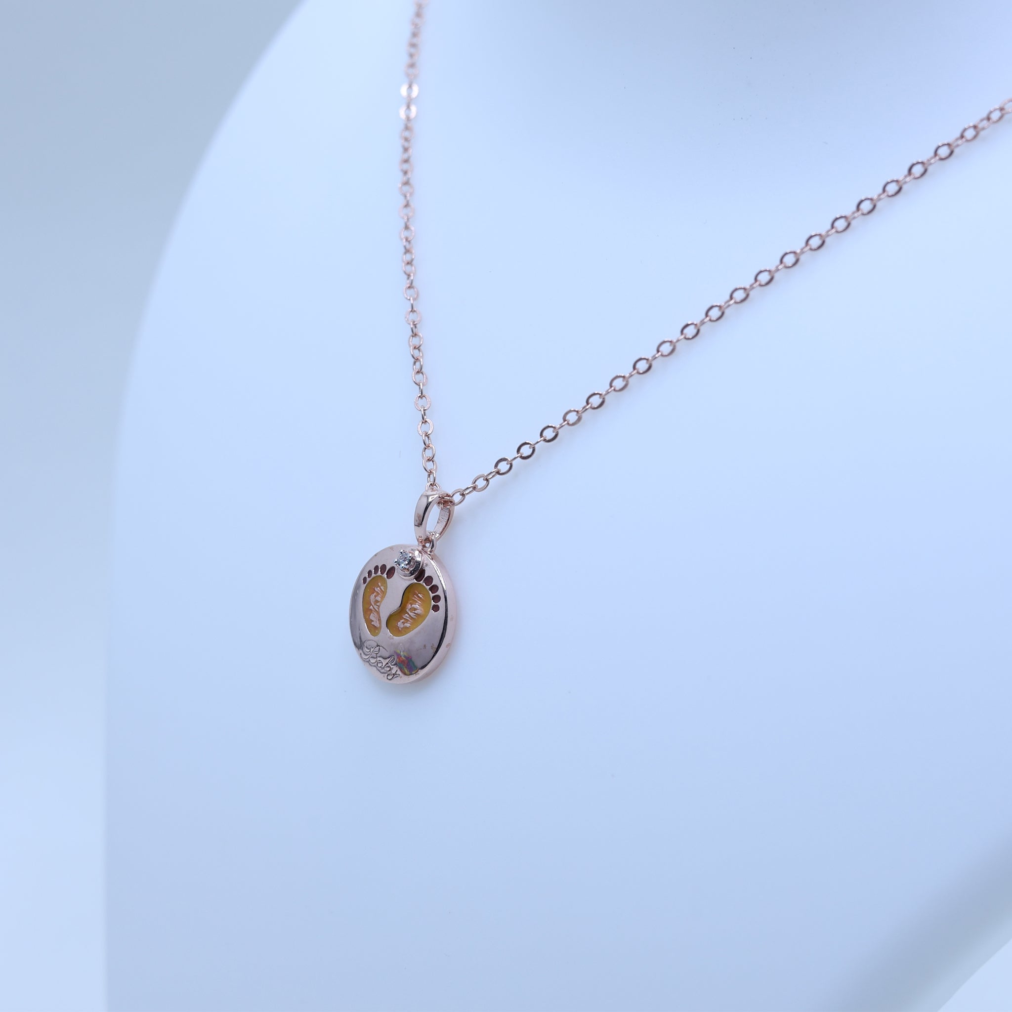 Diamond Accent Silver Rose Gold Sentimental Baby Footprint Pendant for Kids