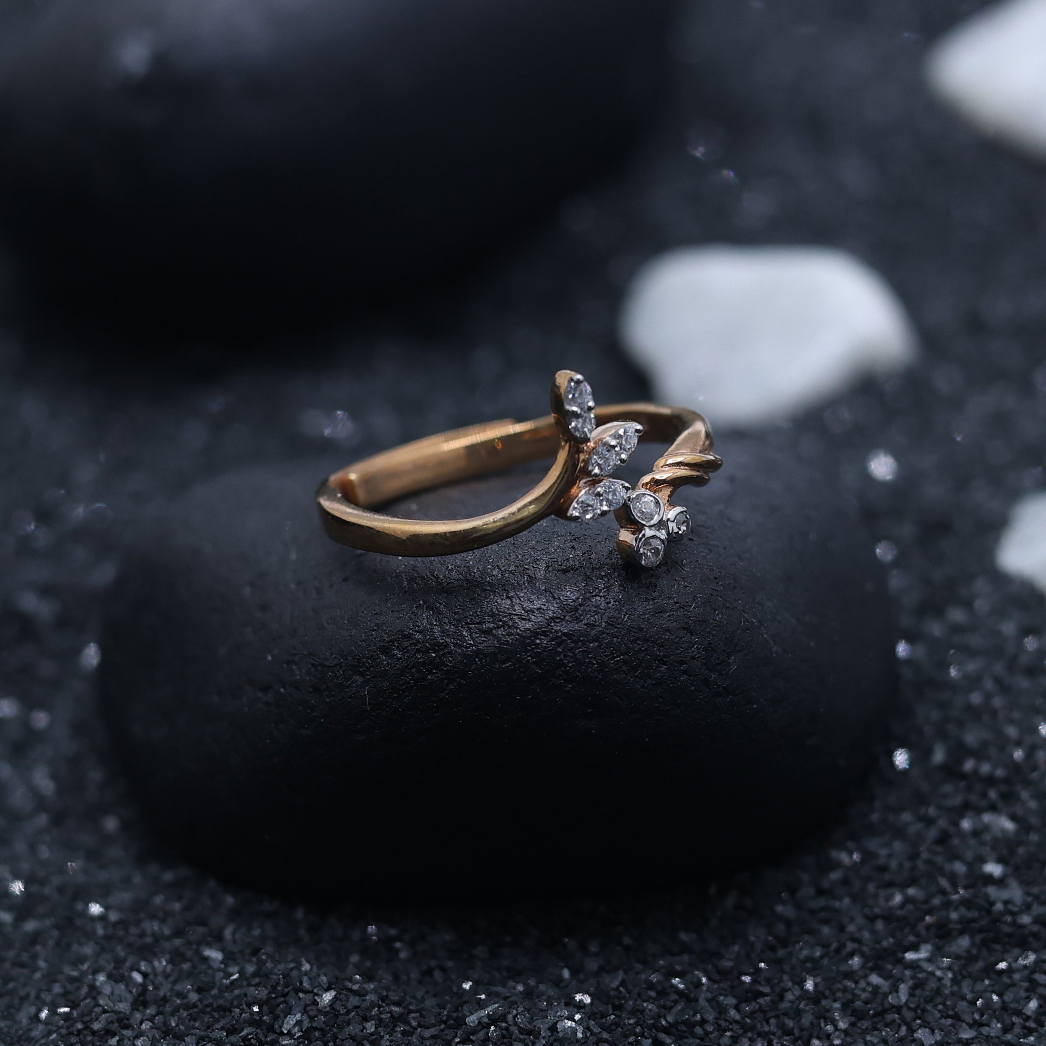 Silver Yellow Gold Adjustable Organic Dual Twist Branch Leaf Delicate Ring for Women