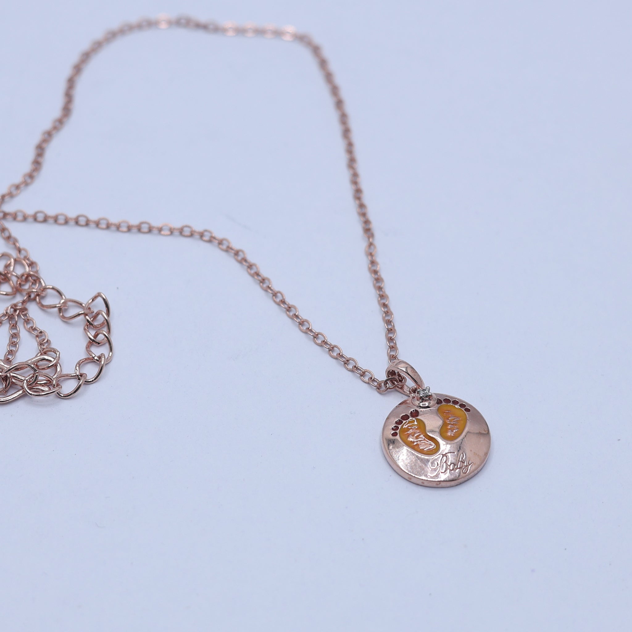 Diamond Accent Silver Rose Gold Sentimental Baby Footprint Pendant for Kids