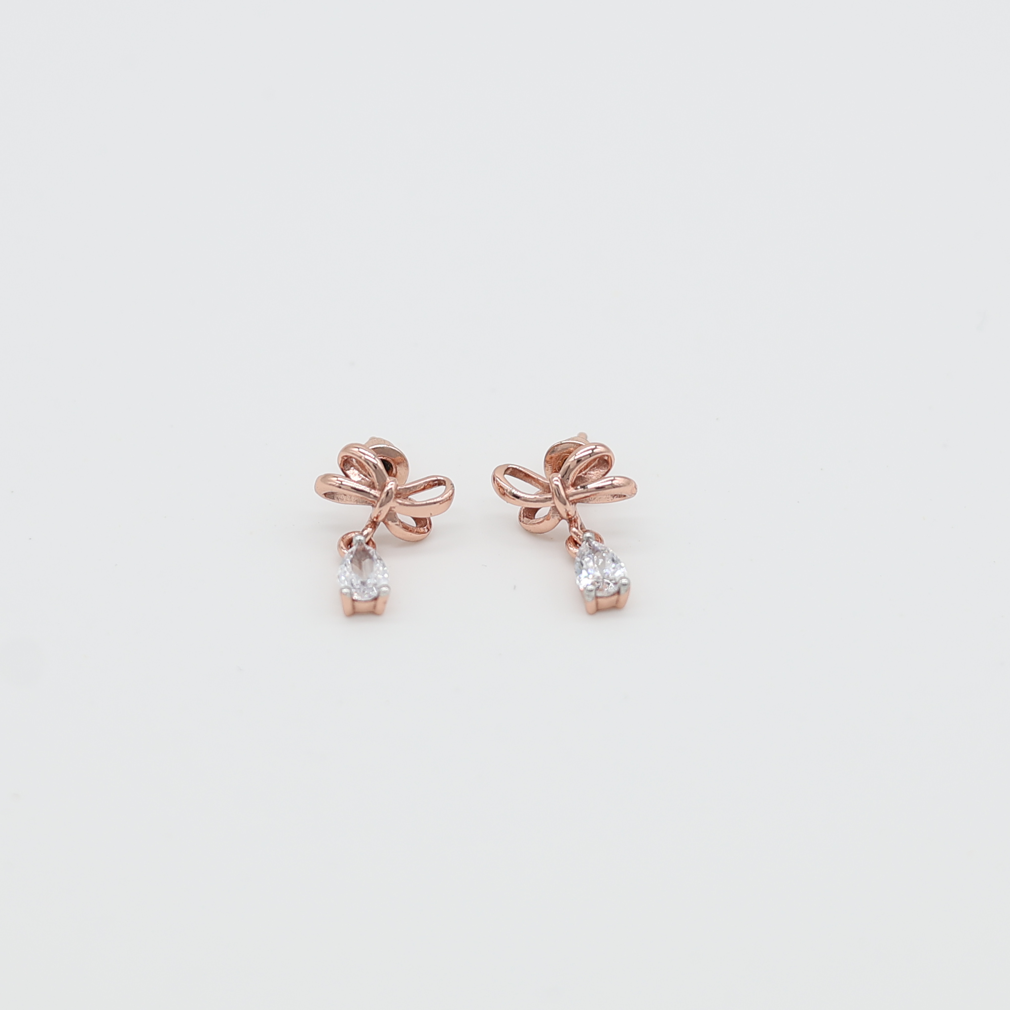 Radiant Bow Drop Silver Rose Gold Plated Earring For Women