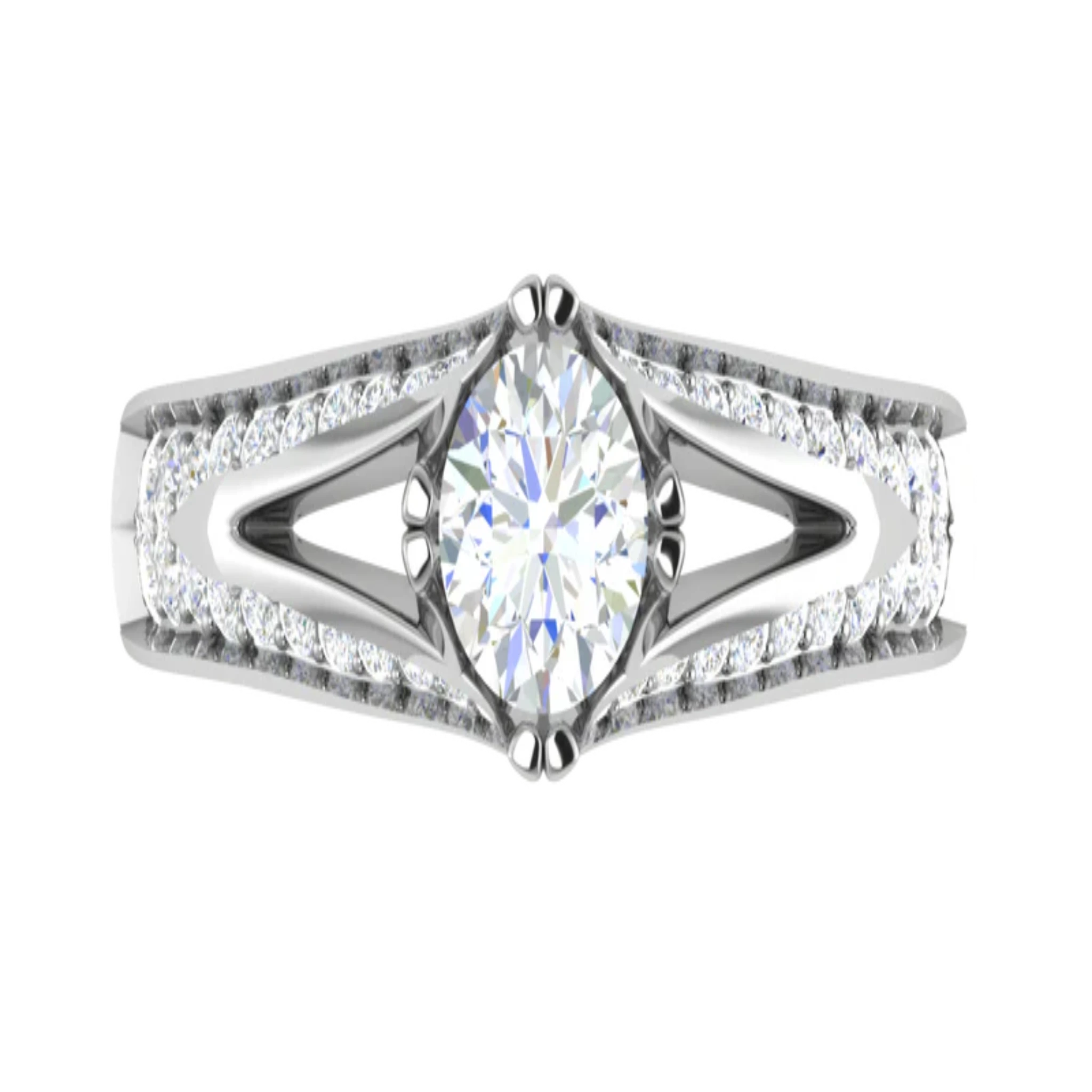 White Gold Adjustable Silver Open Split Shank Bridal Round Cut Ring For Woman