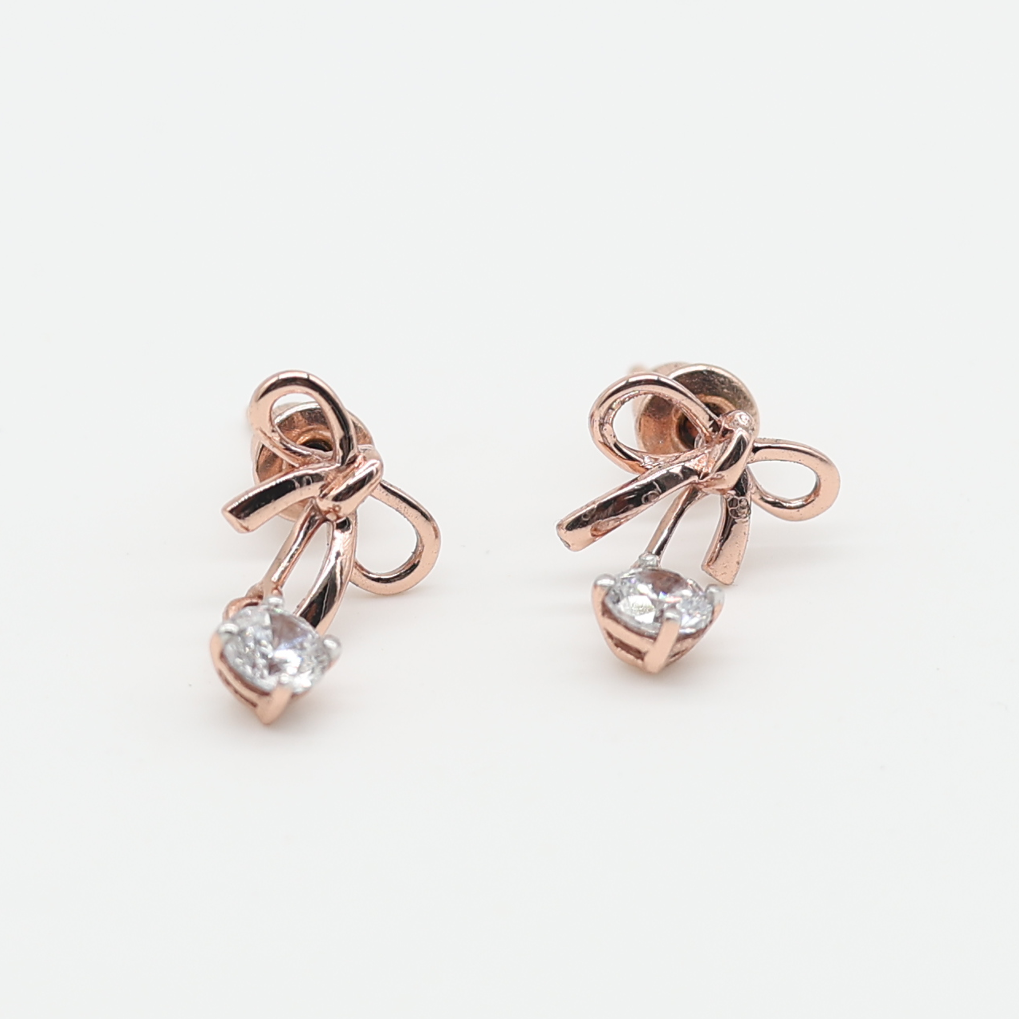 Radiant Bow Drop Silver Rose Gold Plated Earring For Women