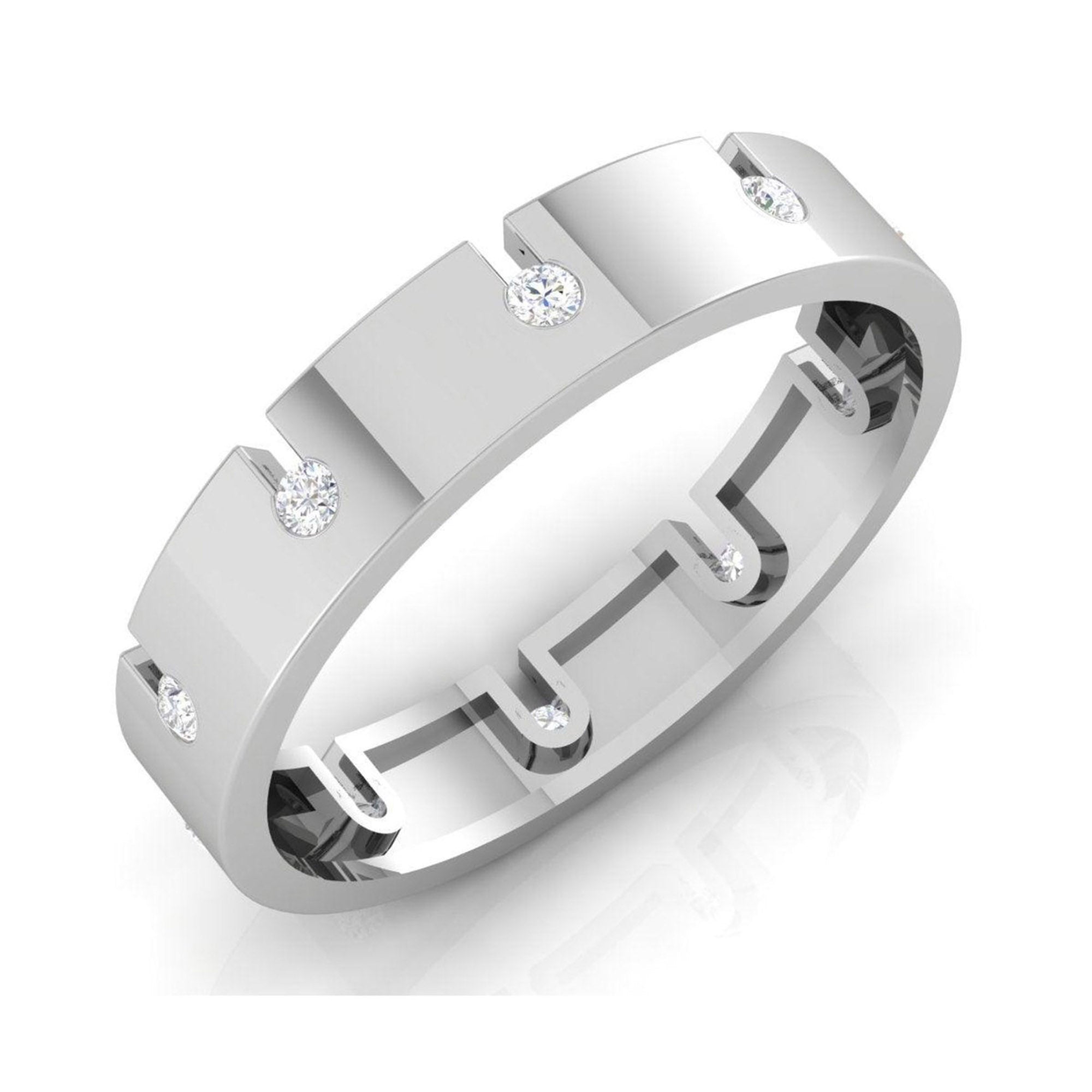 Adjustable Silver White Gold Stunning Diamond-Studded Band For Couple