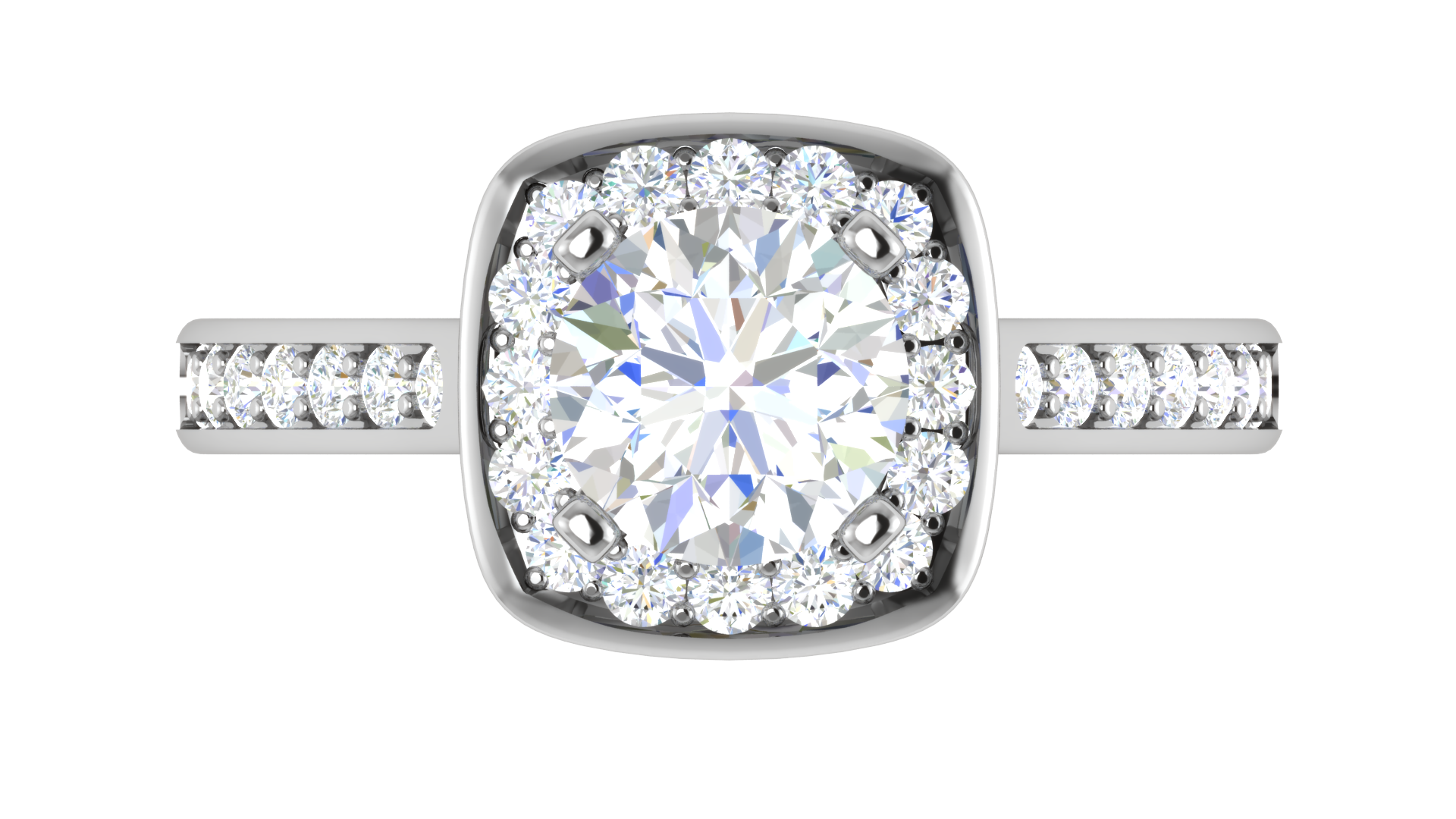 White Gold Adjustable Silver Timeless Round Halo Pave Accent Bridal Ring For Woman