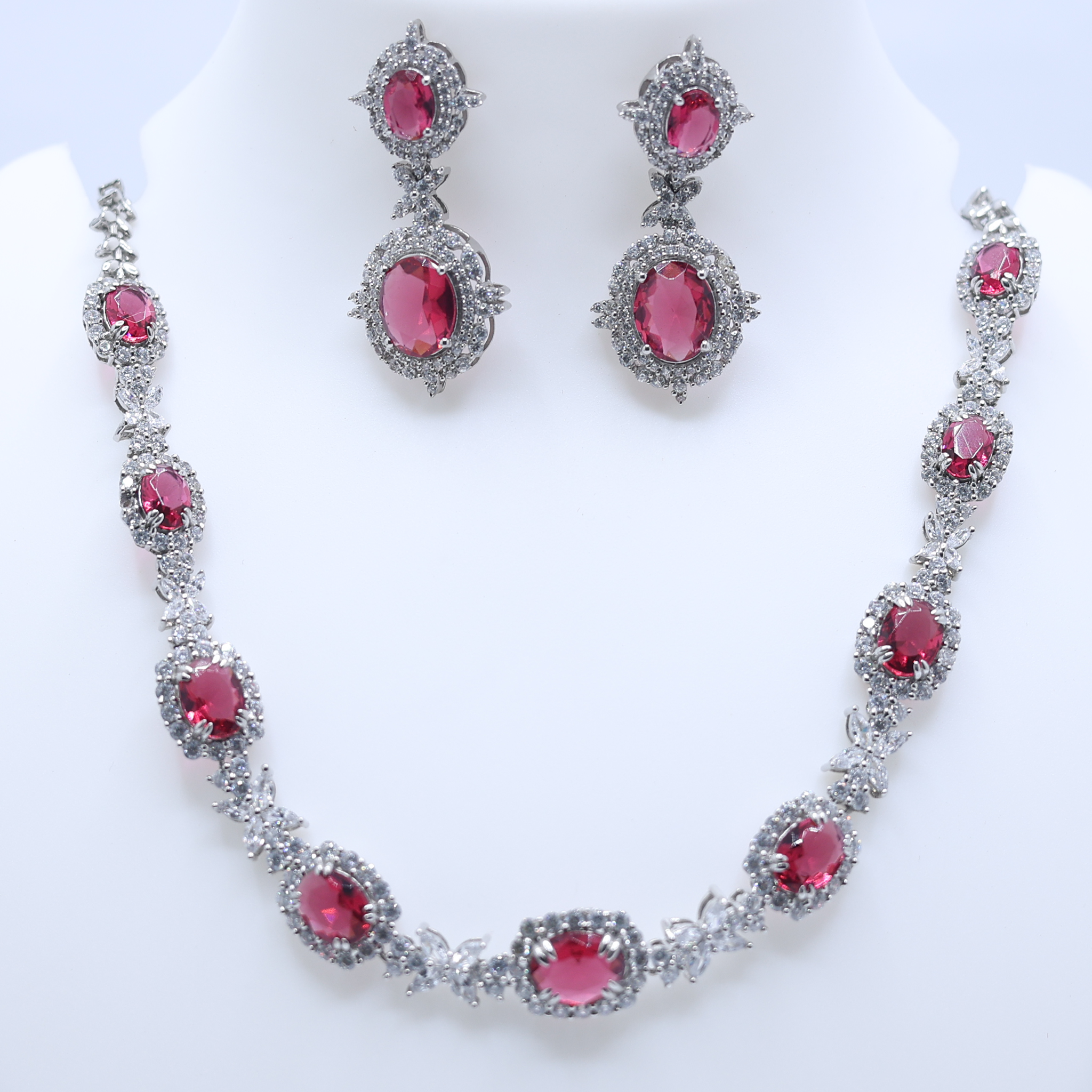 White Gold Plated Ruby Necklace Set