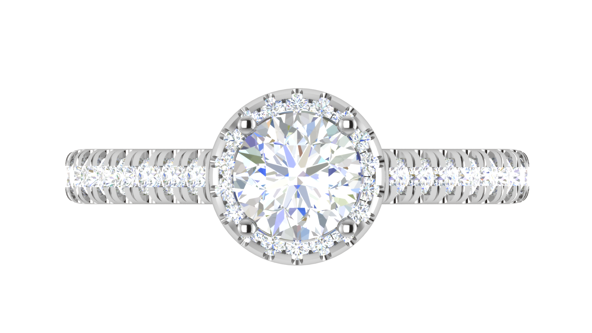 White Gold Adjustable Silver Gleaming Round Halo Pave Diamond Ring For Woman