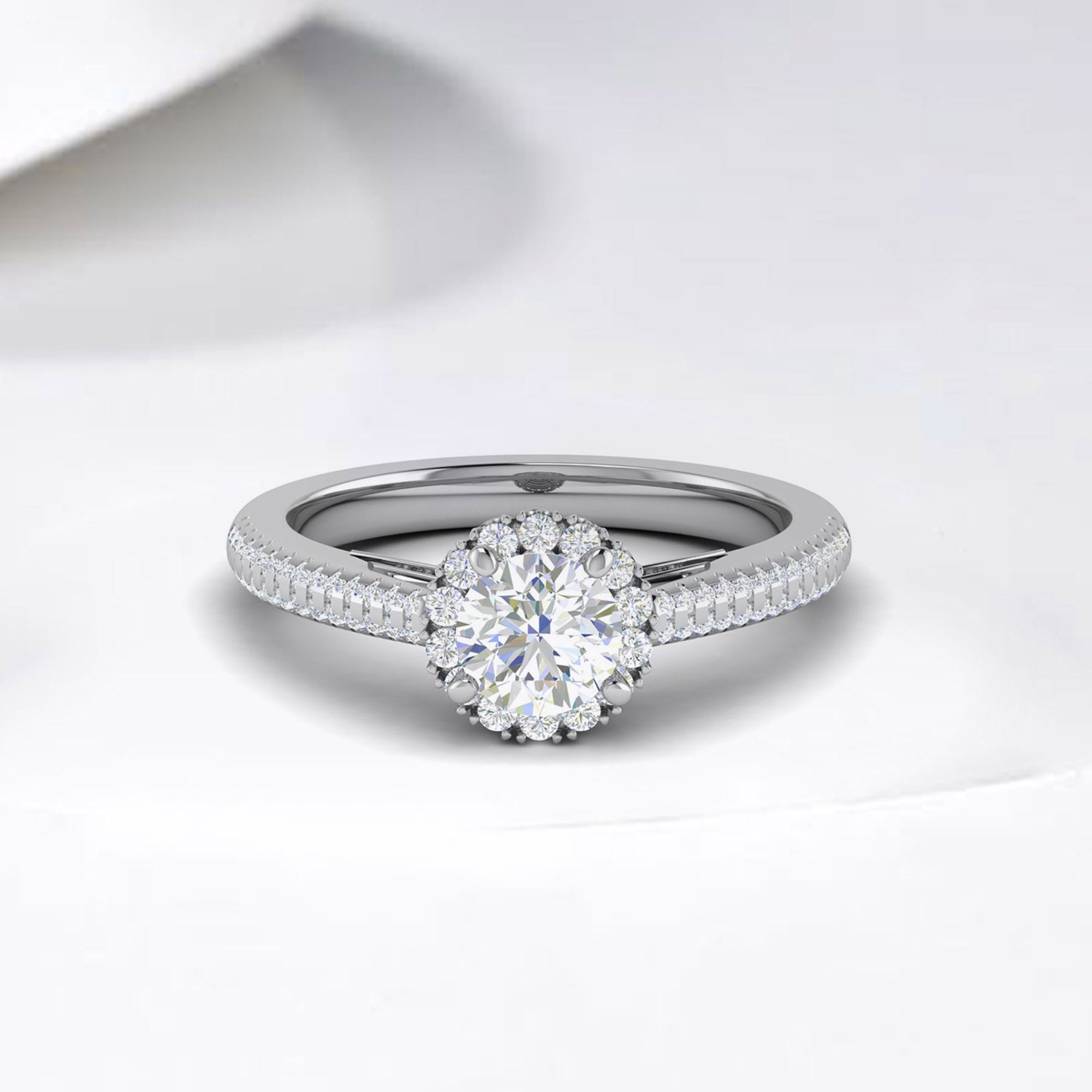 White Gold Plated Round Halo Ring