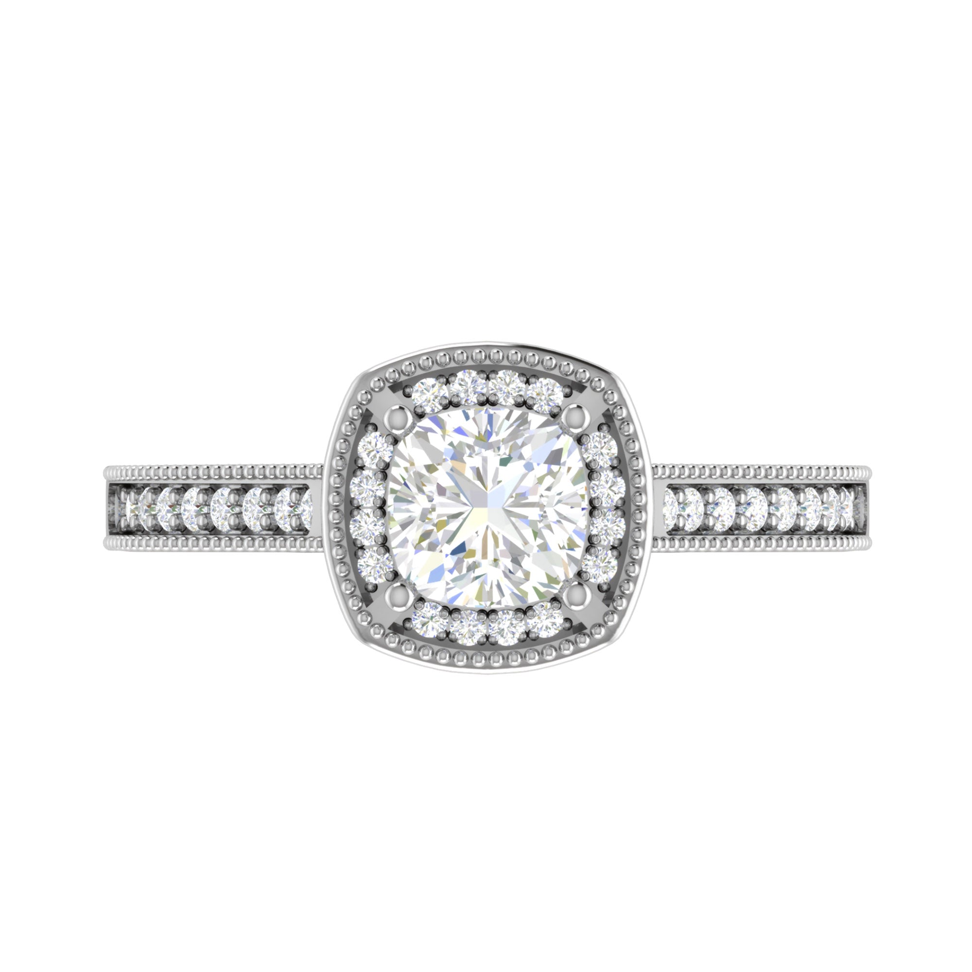 Cushion Halo Milgrain Silver Ring