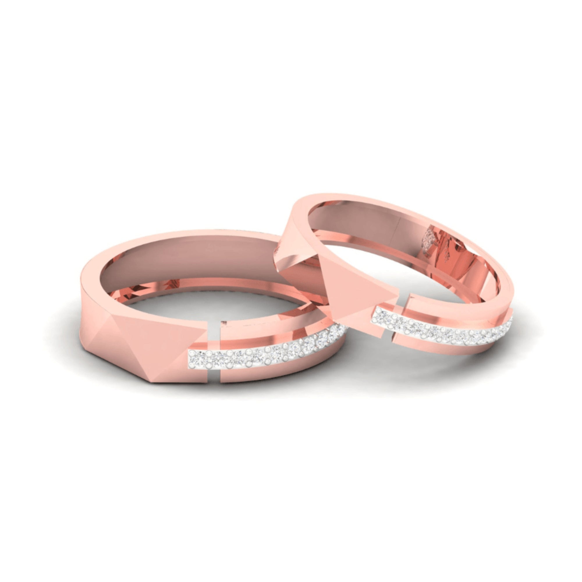 Rose Gold Couple Band Ring Set
