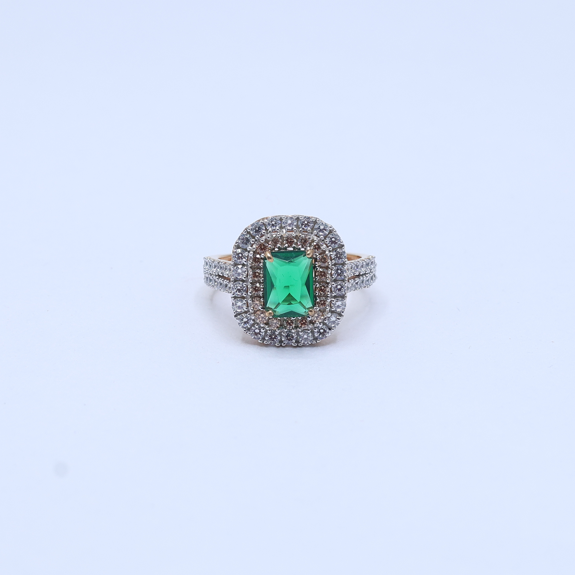 Rose Gold Plated Emerald Double Halo Ring