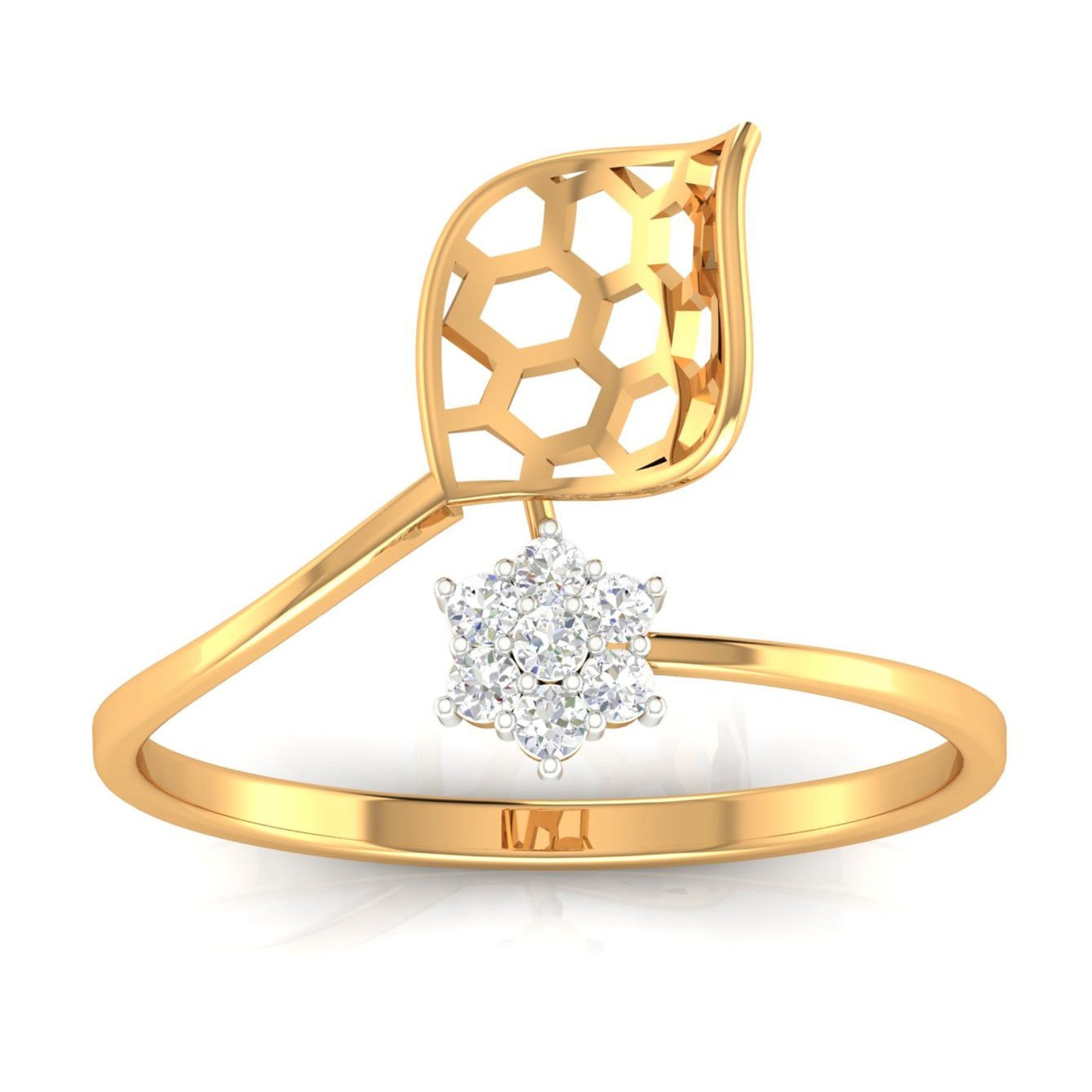 Elegant Leaf Design Honeycomb Ring