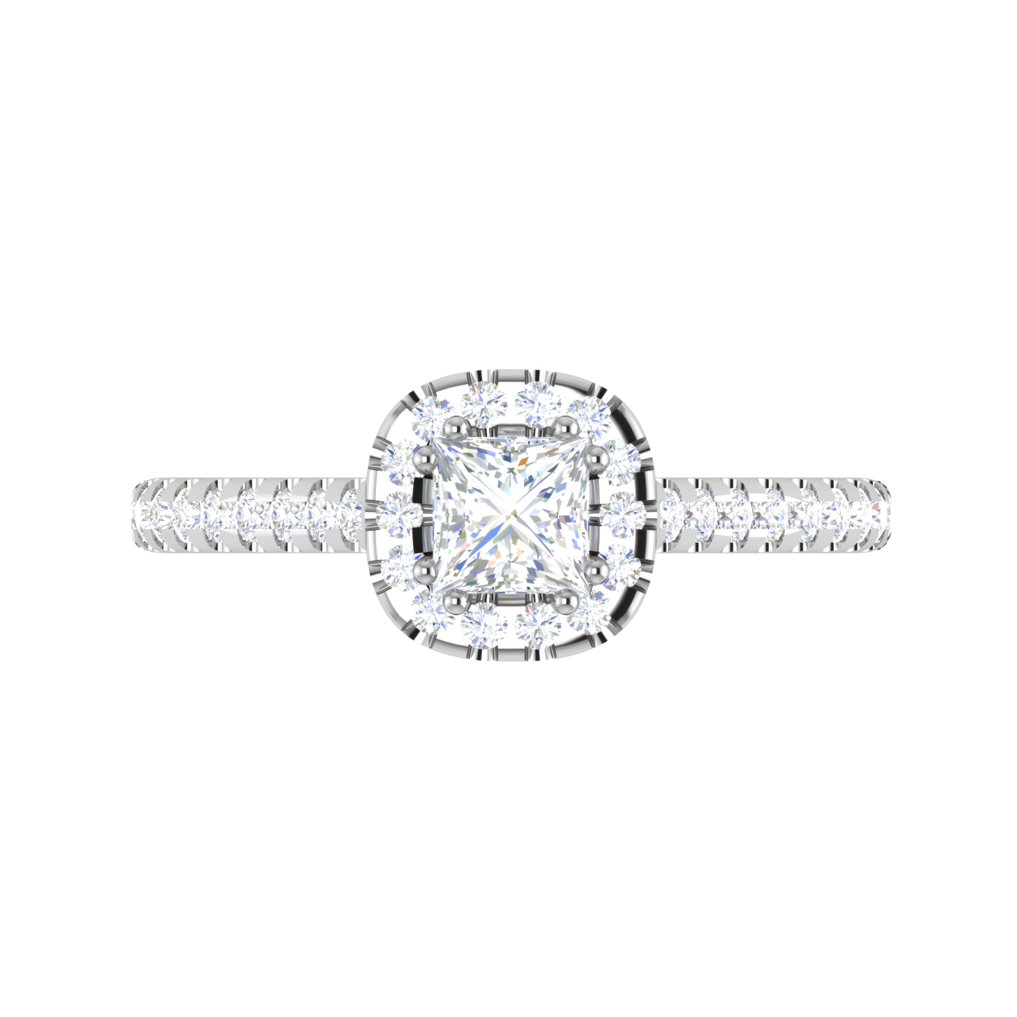 Adjustable Princess Cut Halo Silver Ring