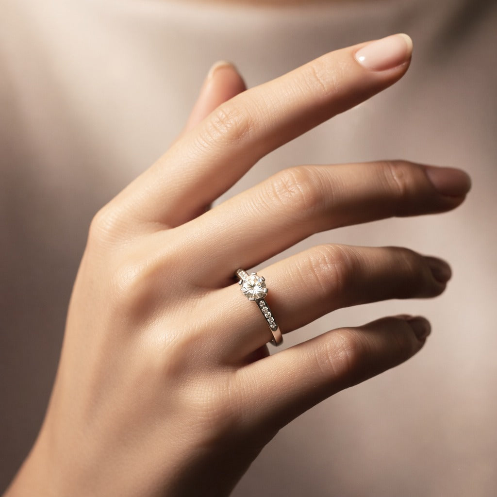 Sterling Silver Solitaire Diamond Ring