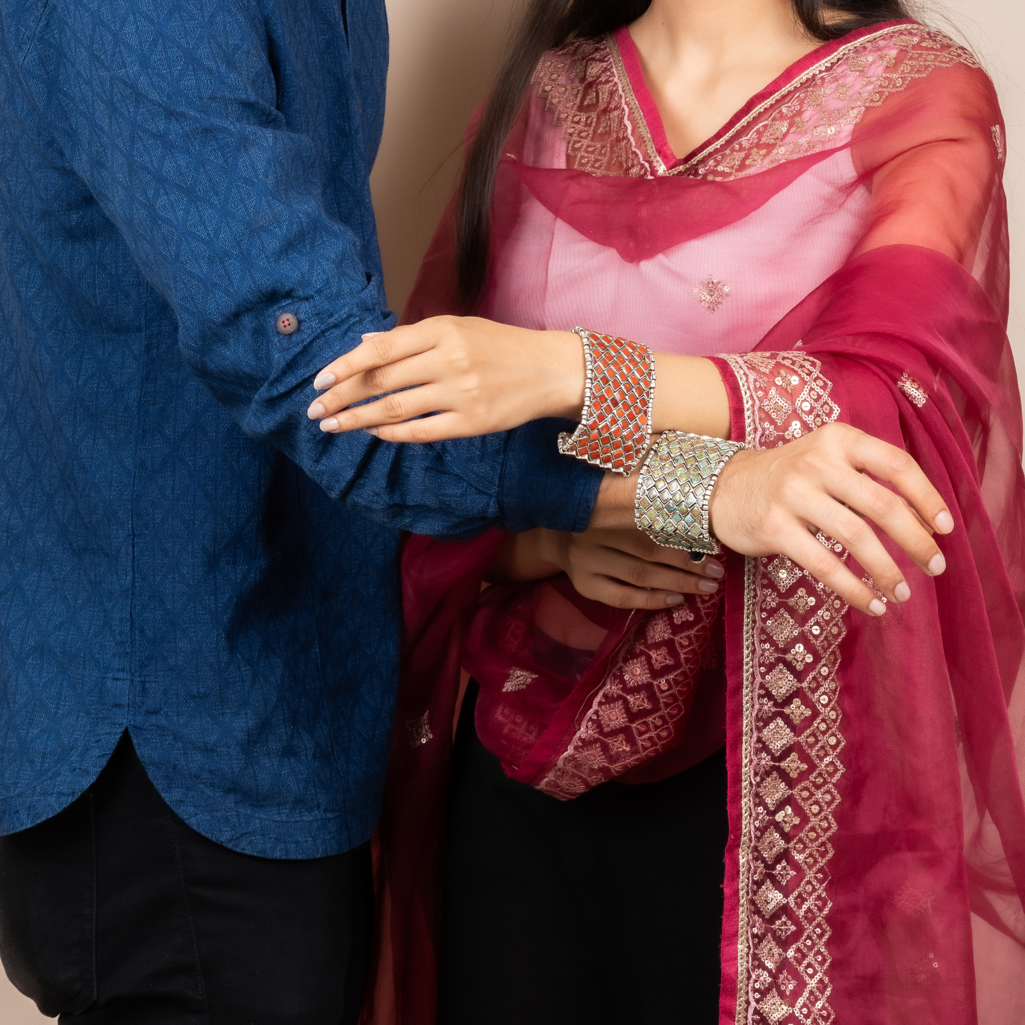 Vibrant Coral Silver Rakhi / Friendship Band