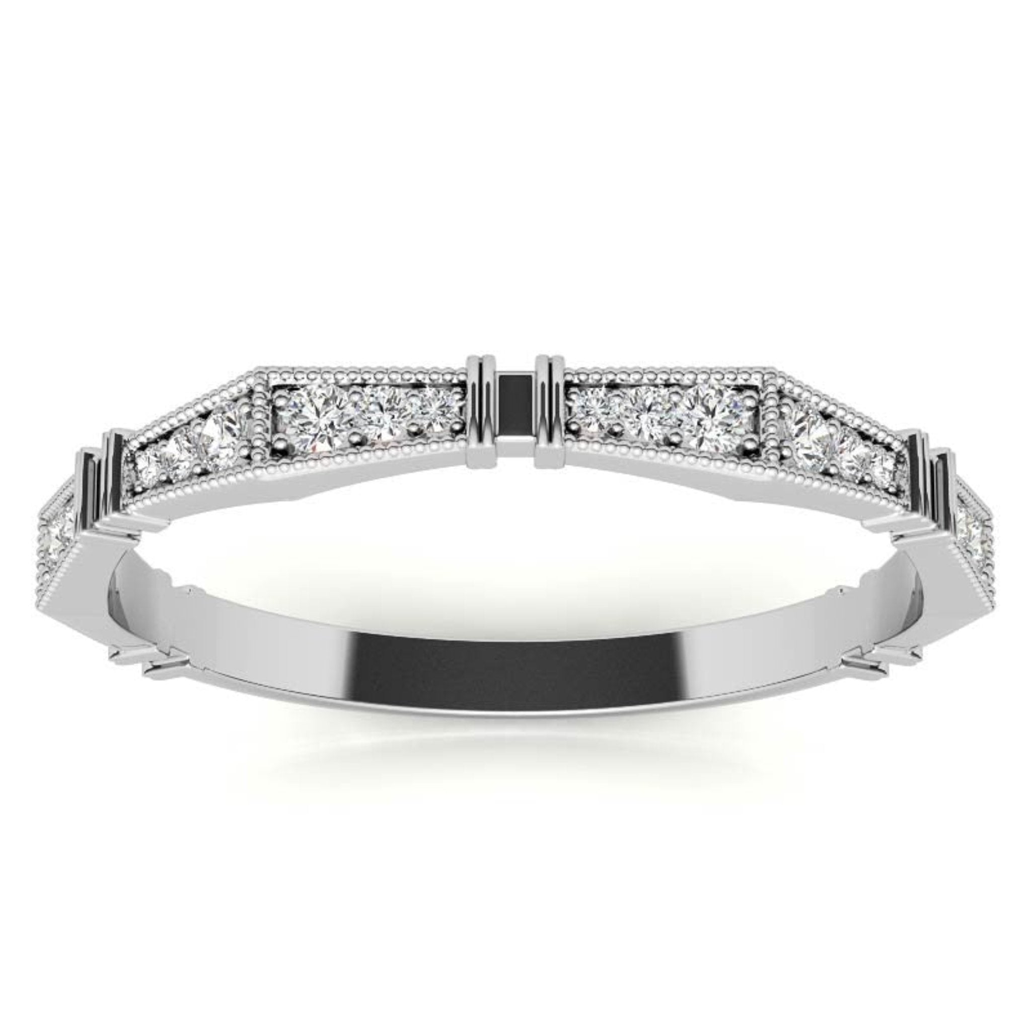 White Gold Silver Milgrain Adjustable Angular Ring For Woman