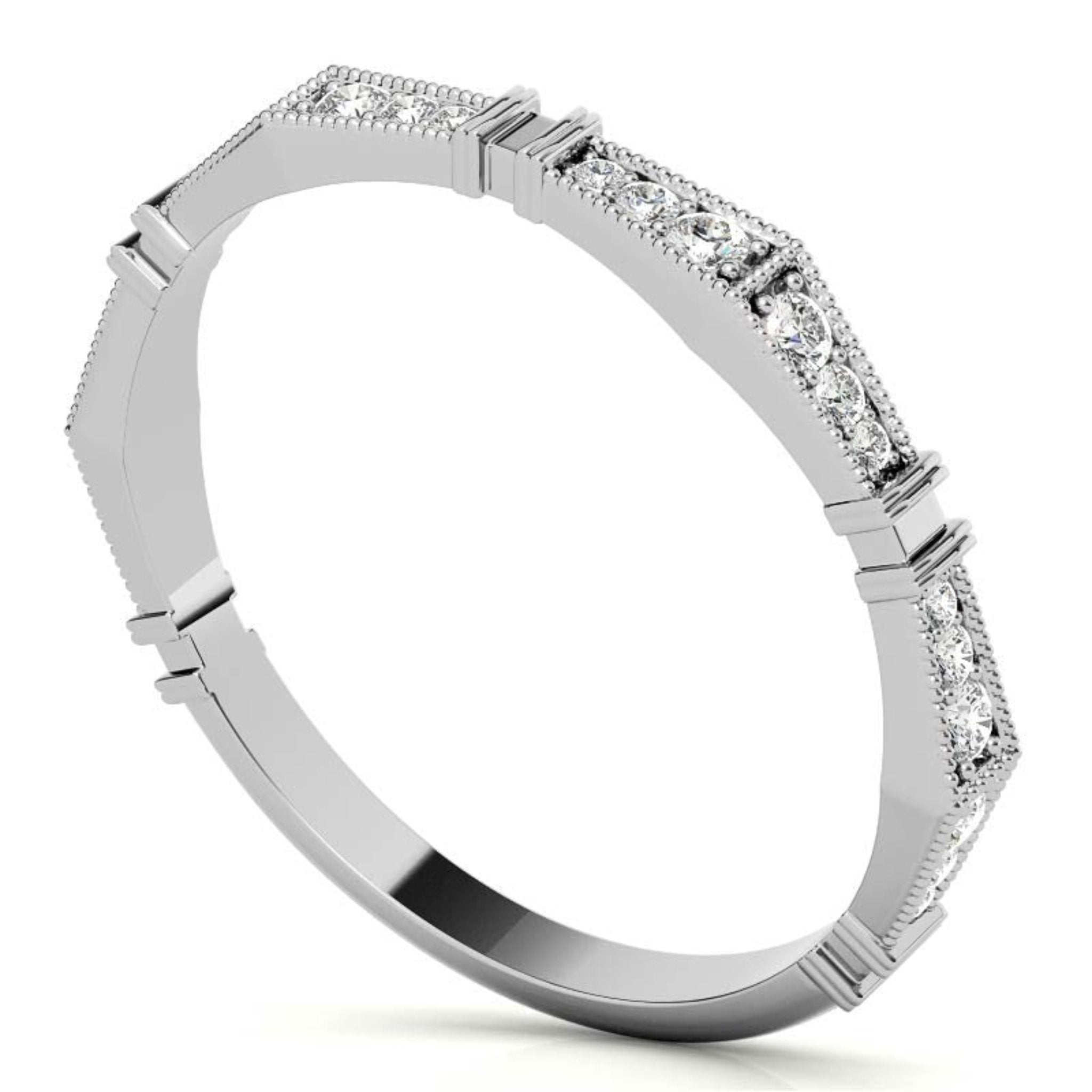 White Gold Silver Milgrain Adjustable Angular Ring For Woman