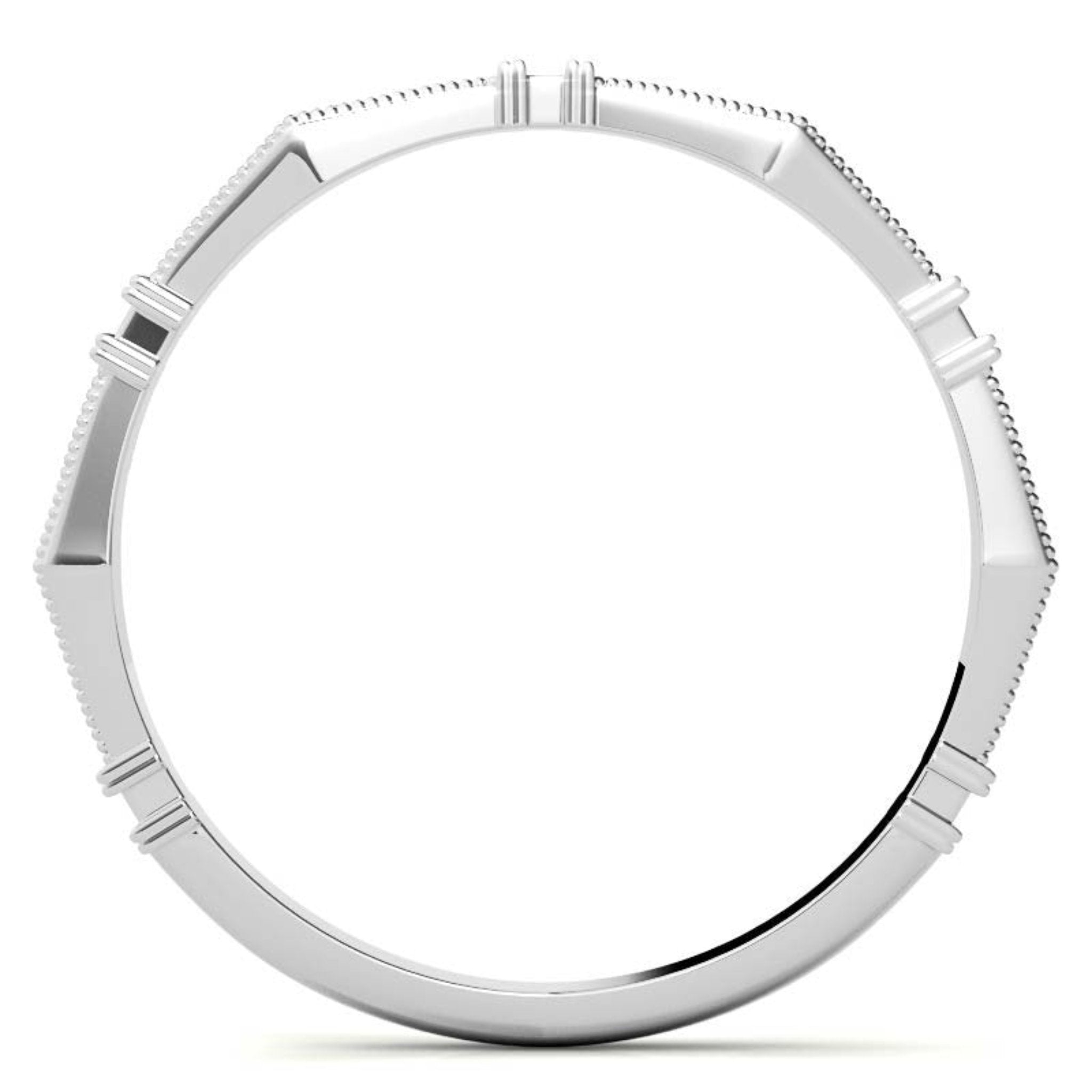 White Gold Silver Milgrain Adjustable Angular Ring For Woman