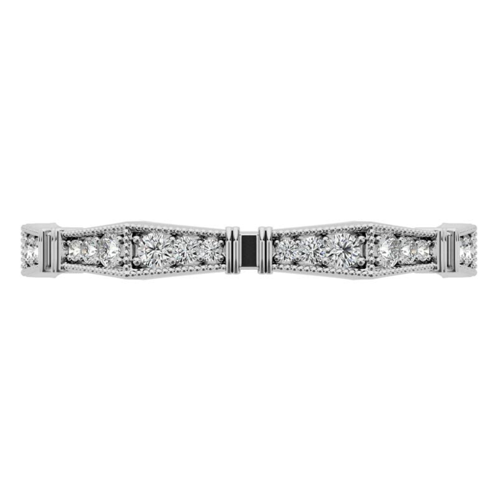 White Gold Silver Milgrain Adjustable Angular Ring For Woman