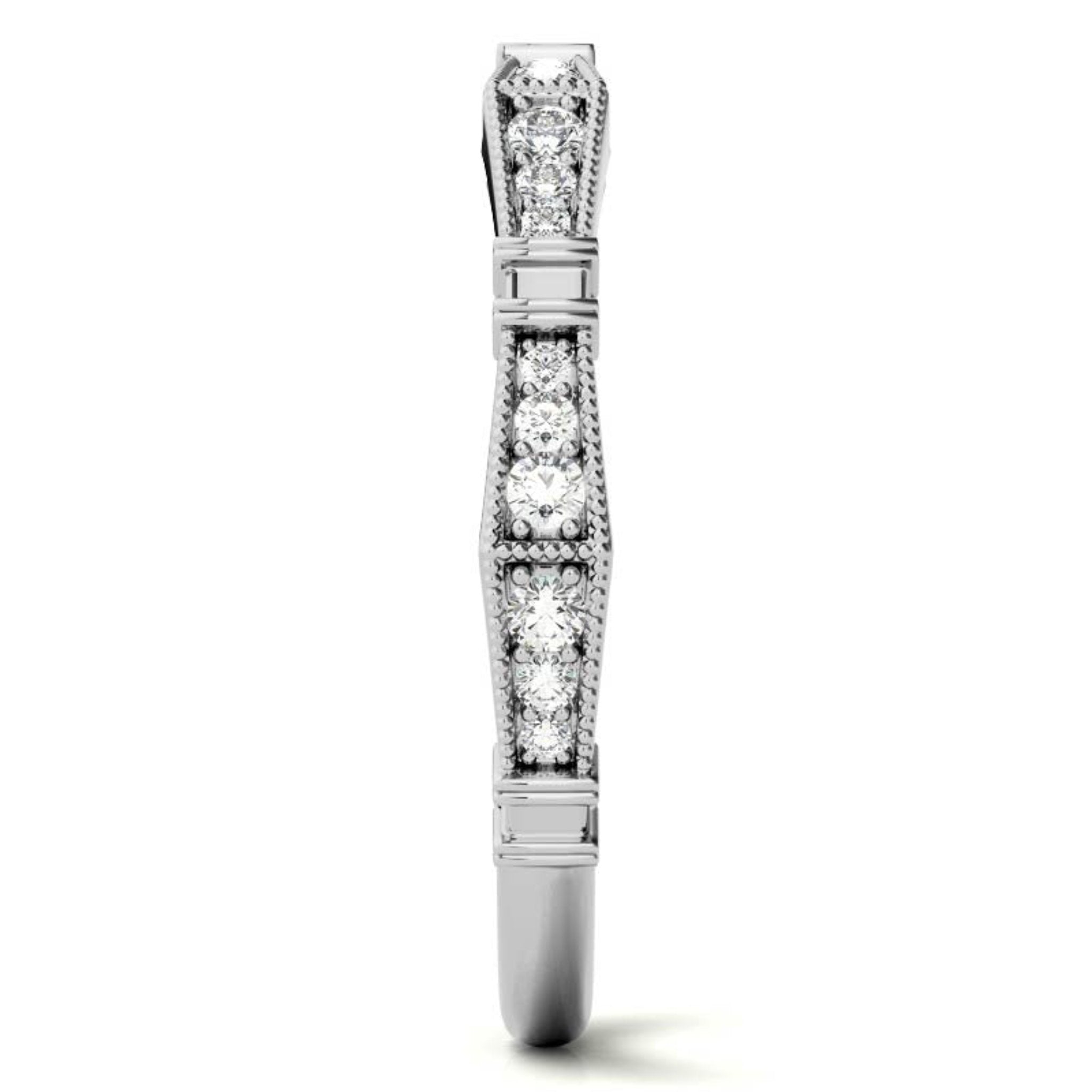 White Gold Silver Milgrain Adjustable Angular Ring For Woman