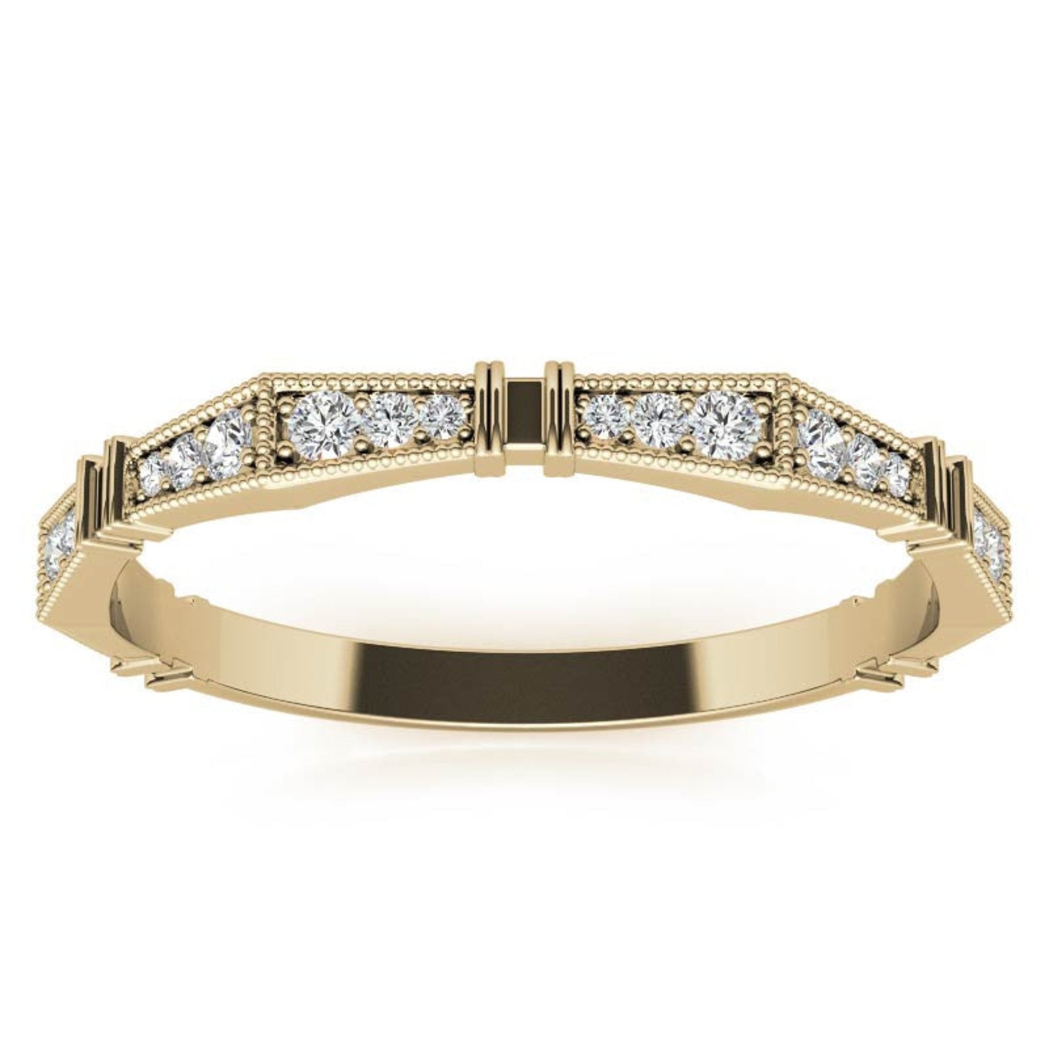 Yellow Gold Silver Milgrain Adjustable Angular Ring For Woman