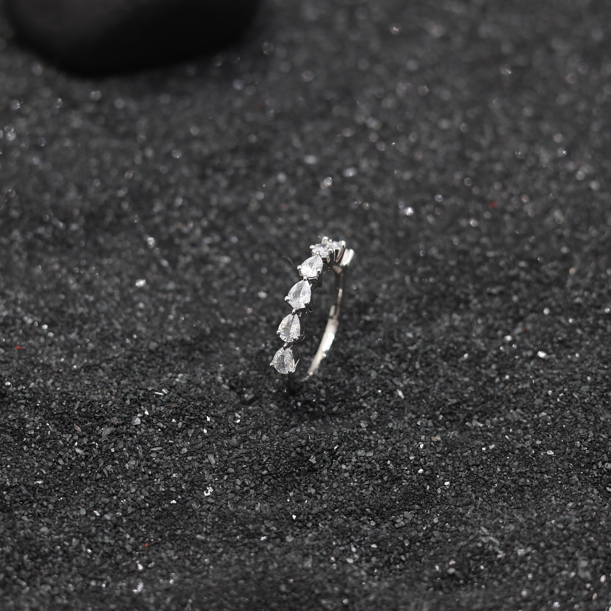 White Gold Silver Half Eternity Adjustable Pear-Cut Teardrop Ring For Woman