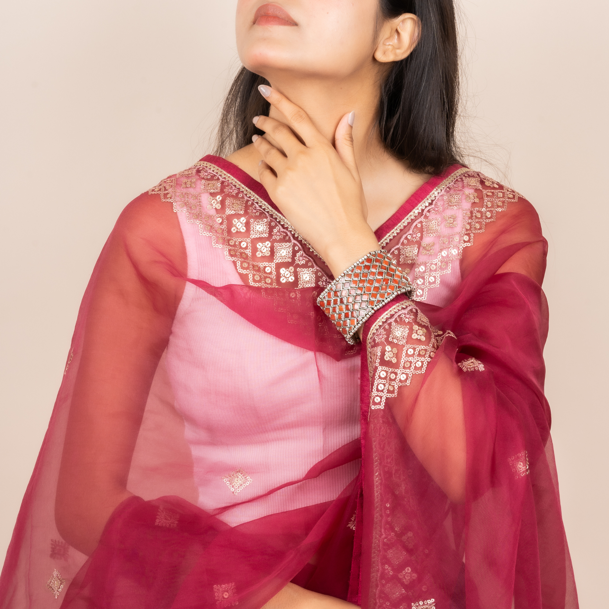 Vibrant Coral Silver Rakhi / Friendship Band