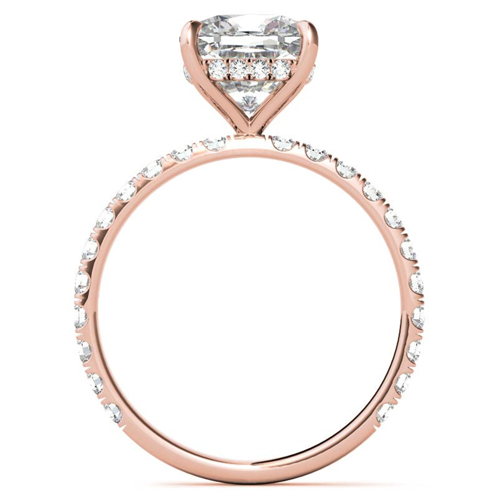 Adjustable Sterling Silver Elegant Rose Gold Cushion-Cut Diamond Engagement Ring with Pavé Band For Women