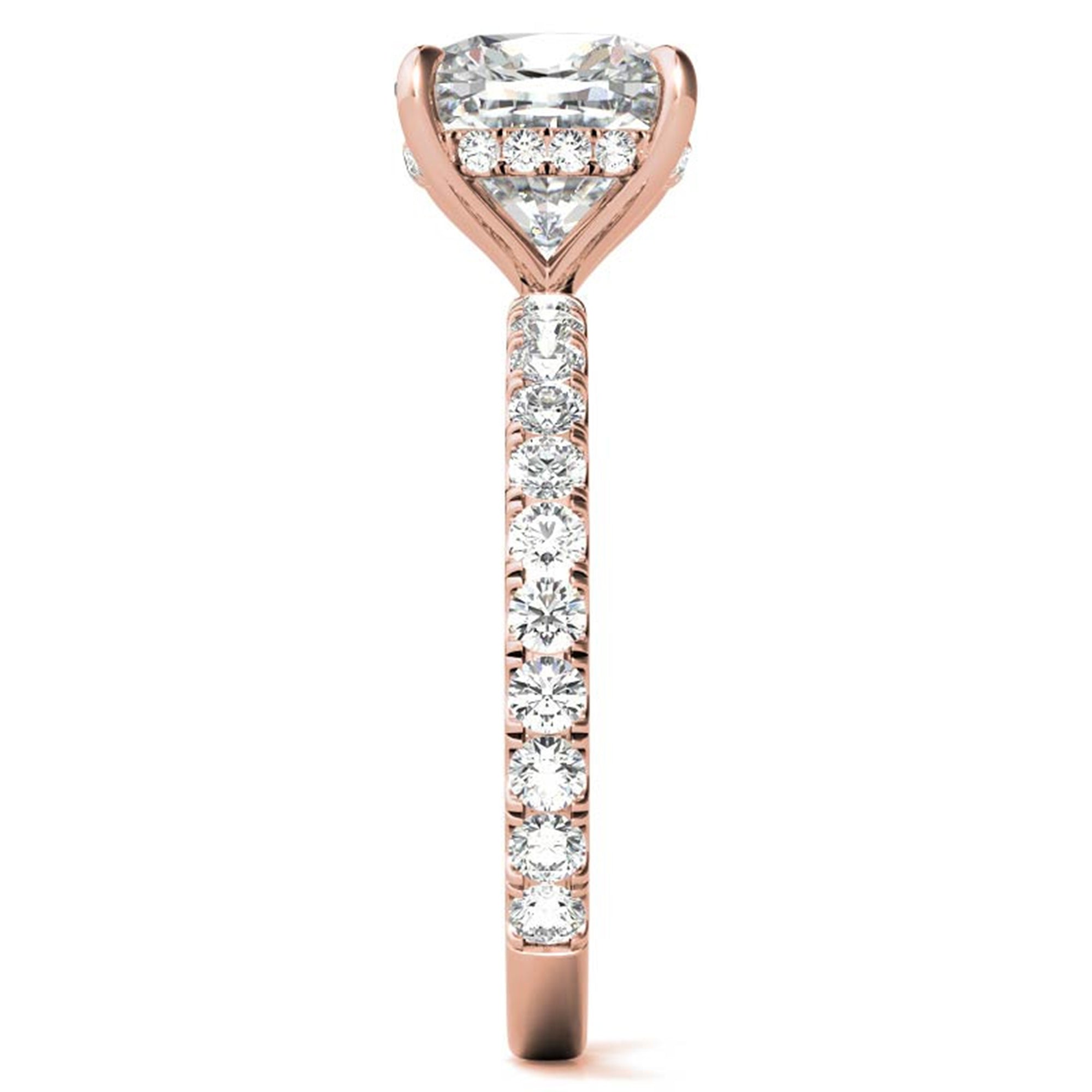 Adjustable Sterling Silver Elegant Rose Gold Cushion-Cut Diamond Engagement Ring with Pavé Band For Women