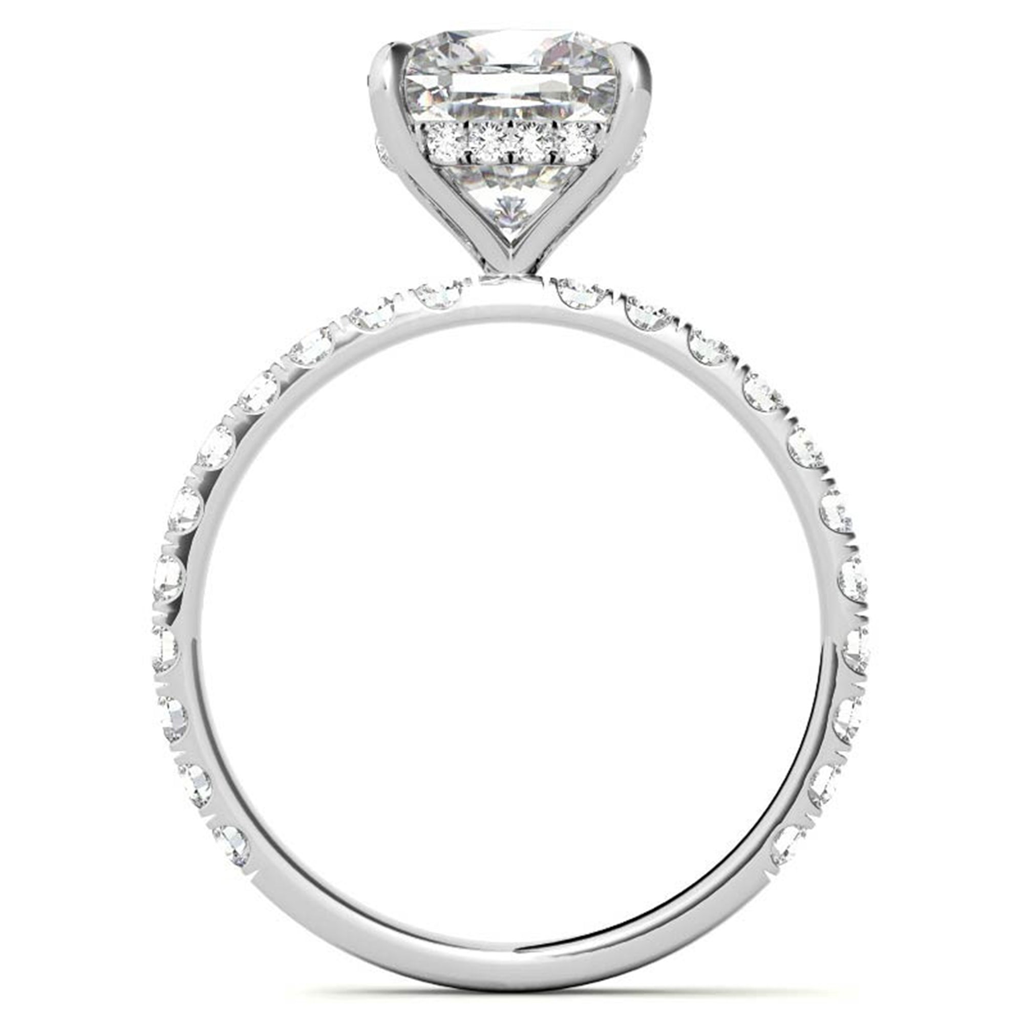 Adjustable Sterling Silver Elegant White Gold Cushion-Cut Diamond Engagement Ring with Pavé Band For Women