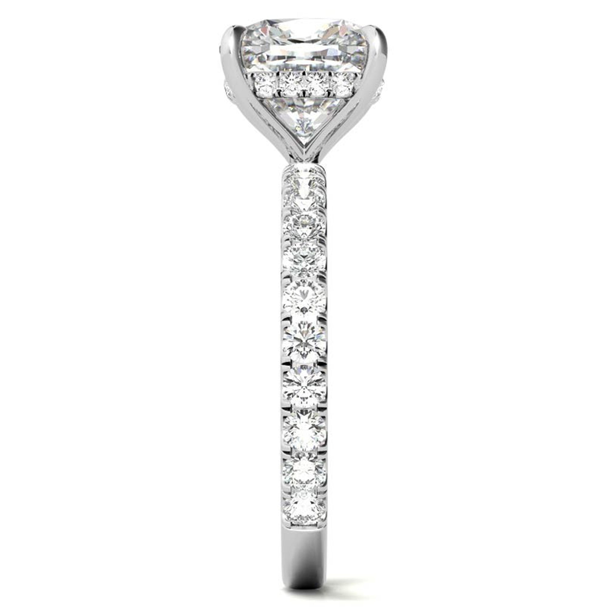 Adjustable Sterling Silver Elegant White Gold Cushion-Cut Diamond Engagement Ring with Pavé Band For Women