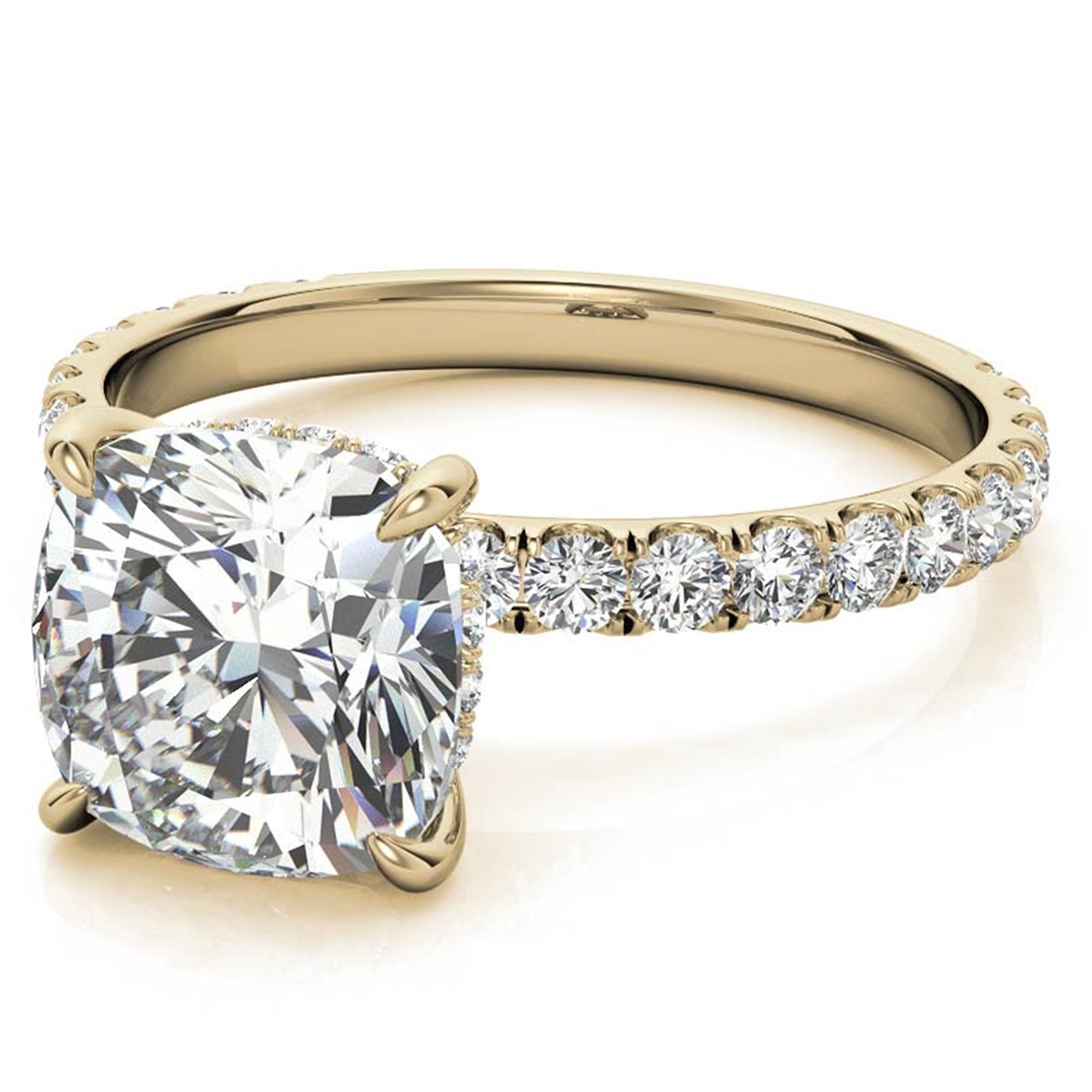 Adjustable Sterling Silver Elegant Yellow Gold Cushion-Cut Diamond Engagement Ring with Pavé Band For Women