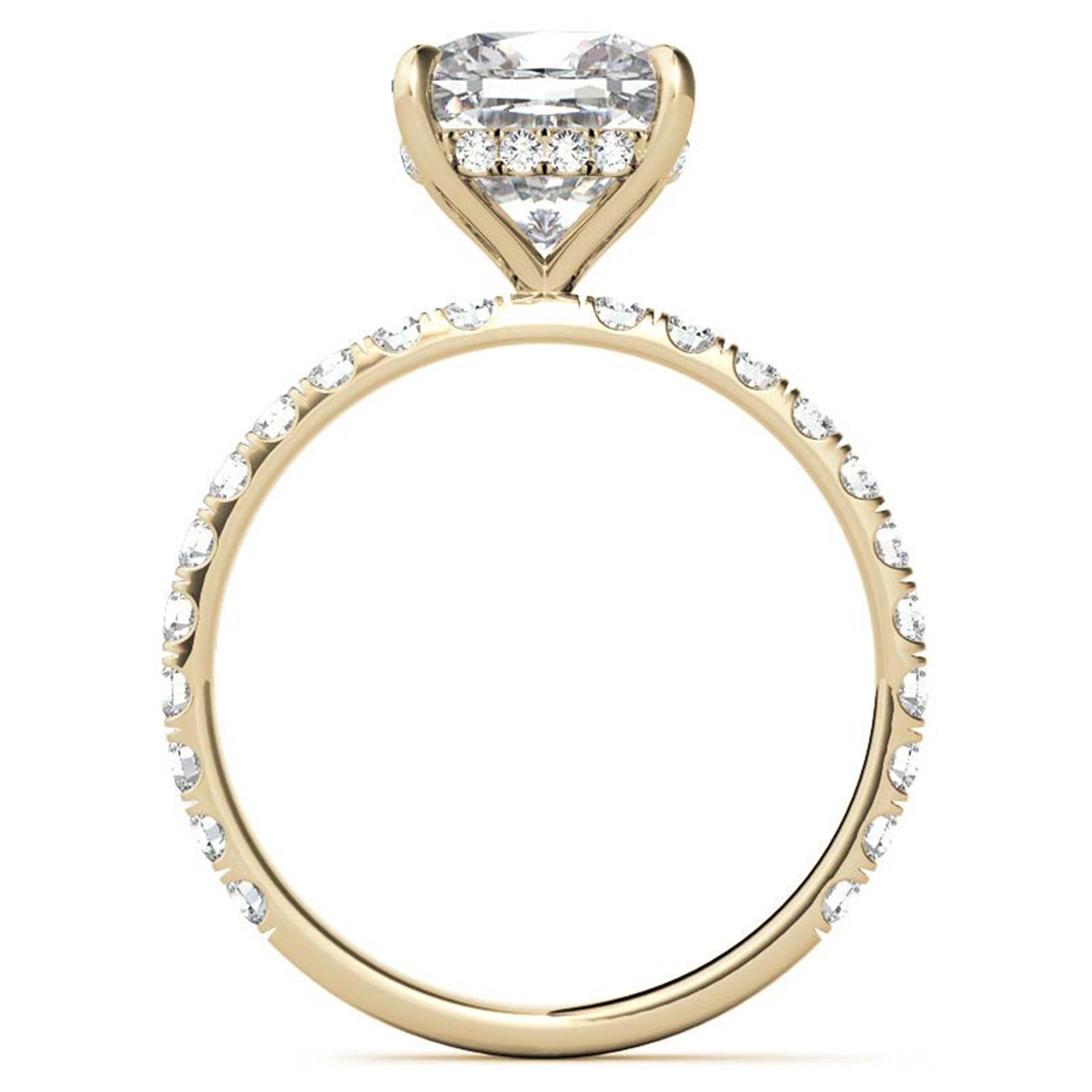 Adjustable Sterling Silver Elegant Yellow Gold Cushion-Cut Diamond Engagement Ring with Pavé Band For Women