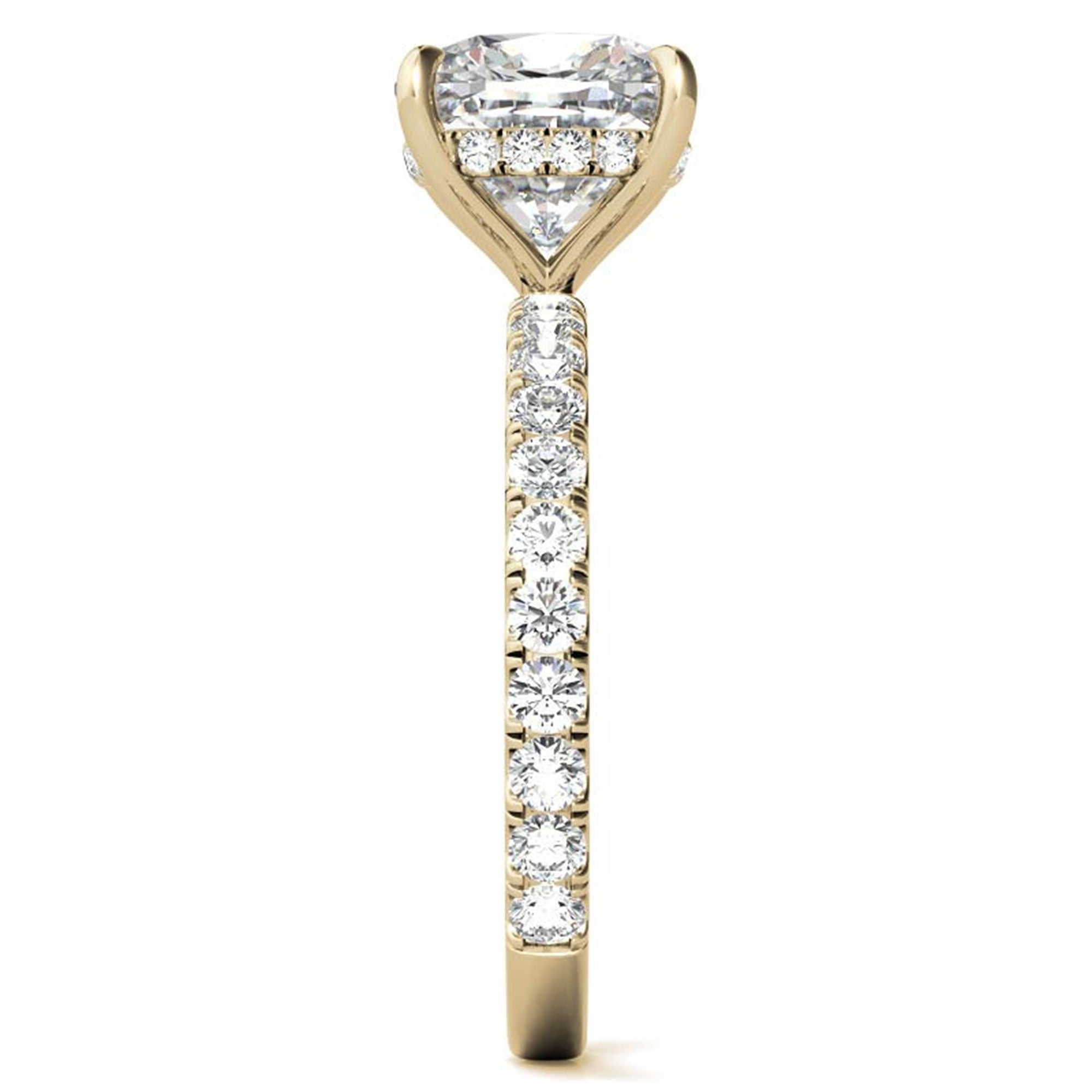 Adjustable Sterling Silver Elegant Yellow Gold Cushion-Cut Diamond Engagement Ring with Pavé Band For Women