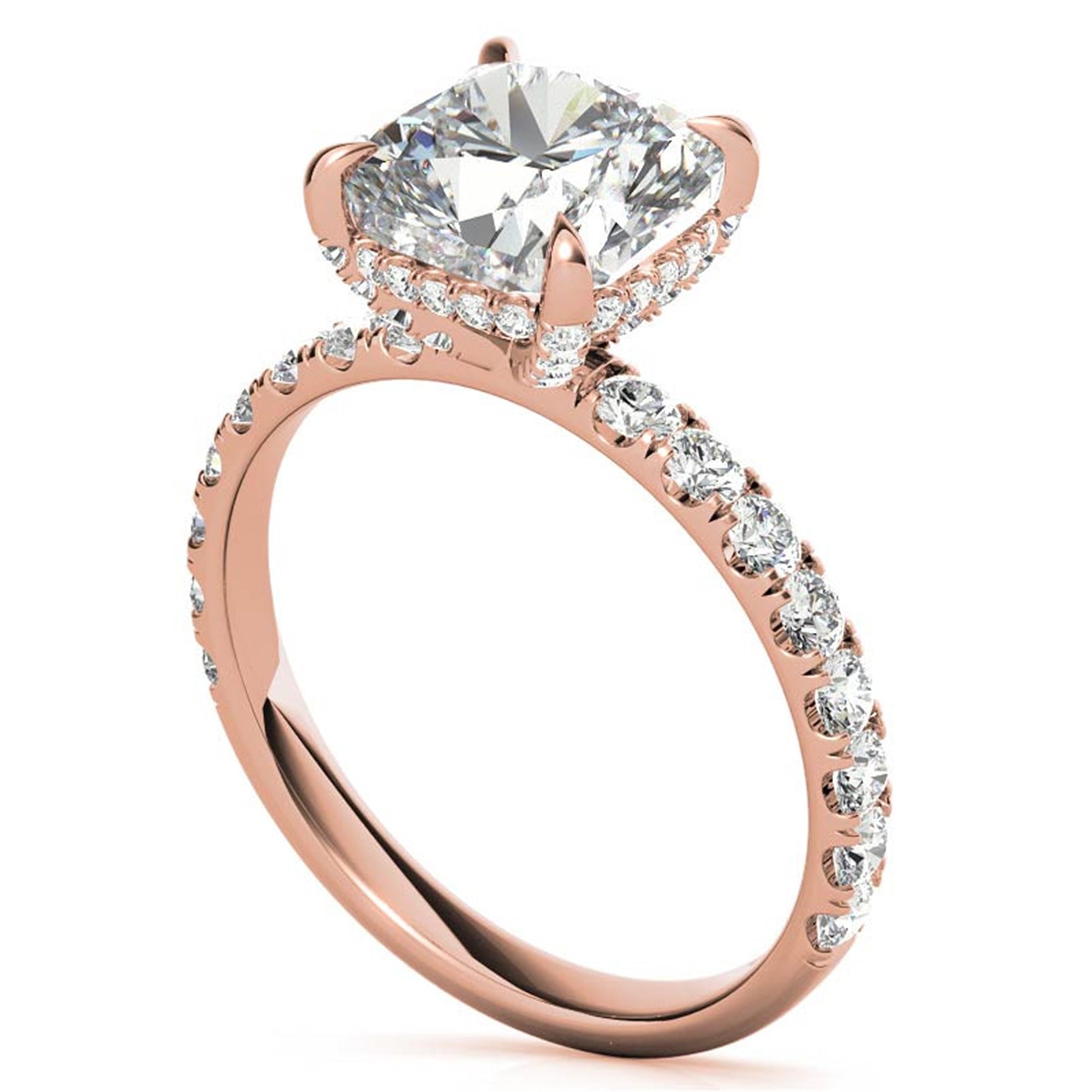 Adjustable Sterling Silver Classic Rose Gold Halo Cushion Ring For Women