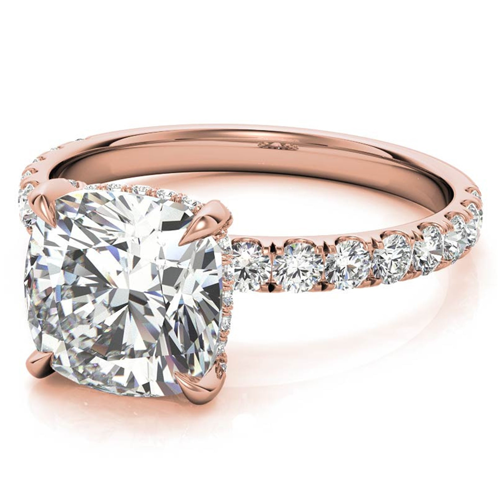 Adjustable Sterling Silver Classic Rose Gold Halo Cushion Ring For Women