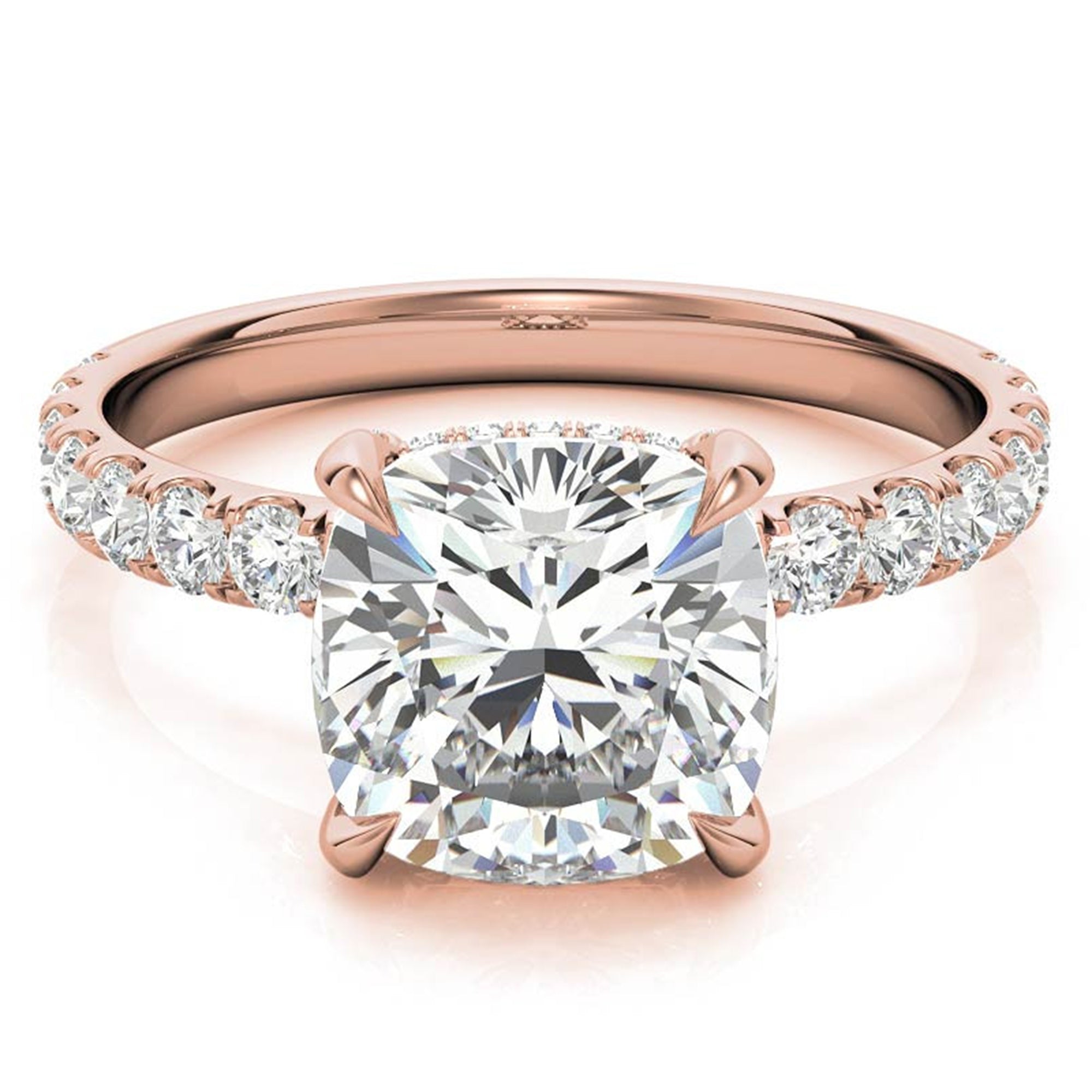 Adjustable Sterling Silver Classic Rose Gold Halo Cushion Ring For Women