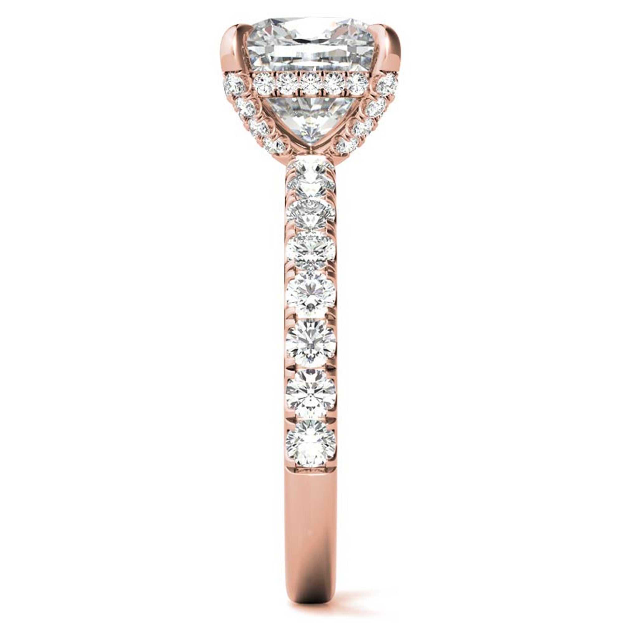 Adjustable Sterling Silver Classic Rose Gold Halo Cushion Ring For Women