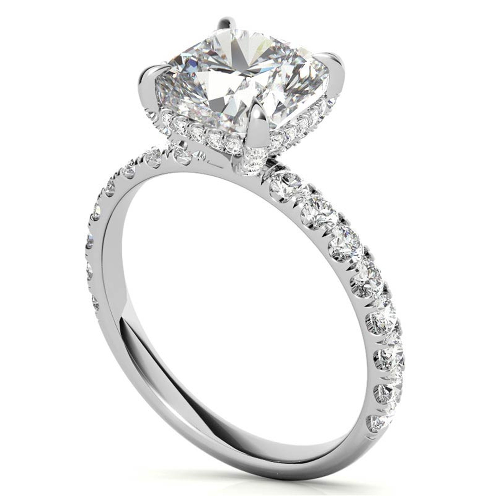 Adjustable Sterling Silver Classic White Gold Halo Cushion Ring For Women